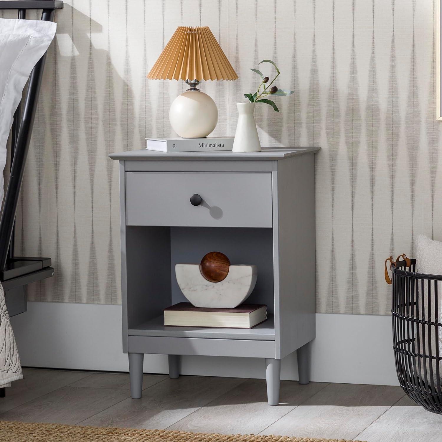 Pemberly Row Traditional 1-Drawer Solid Wood Nightstand - Gray