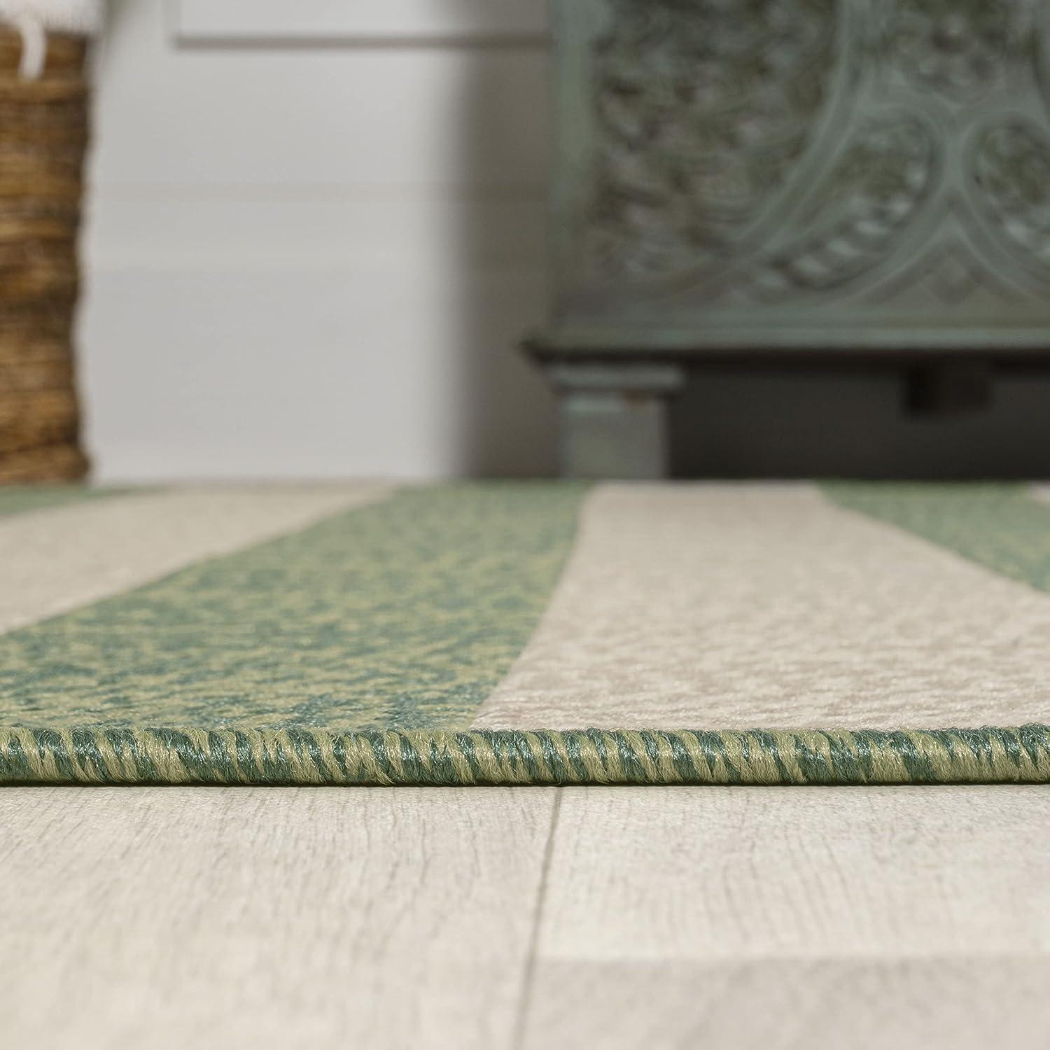 5' x 8' Negril Two-Tone Wide Stripe Indoor/Outdoor Area Rug, Green/Cream - JONATHAN Y