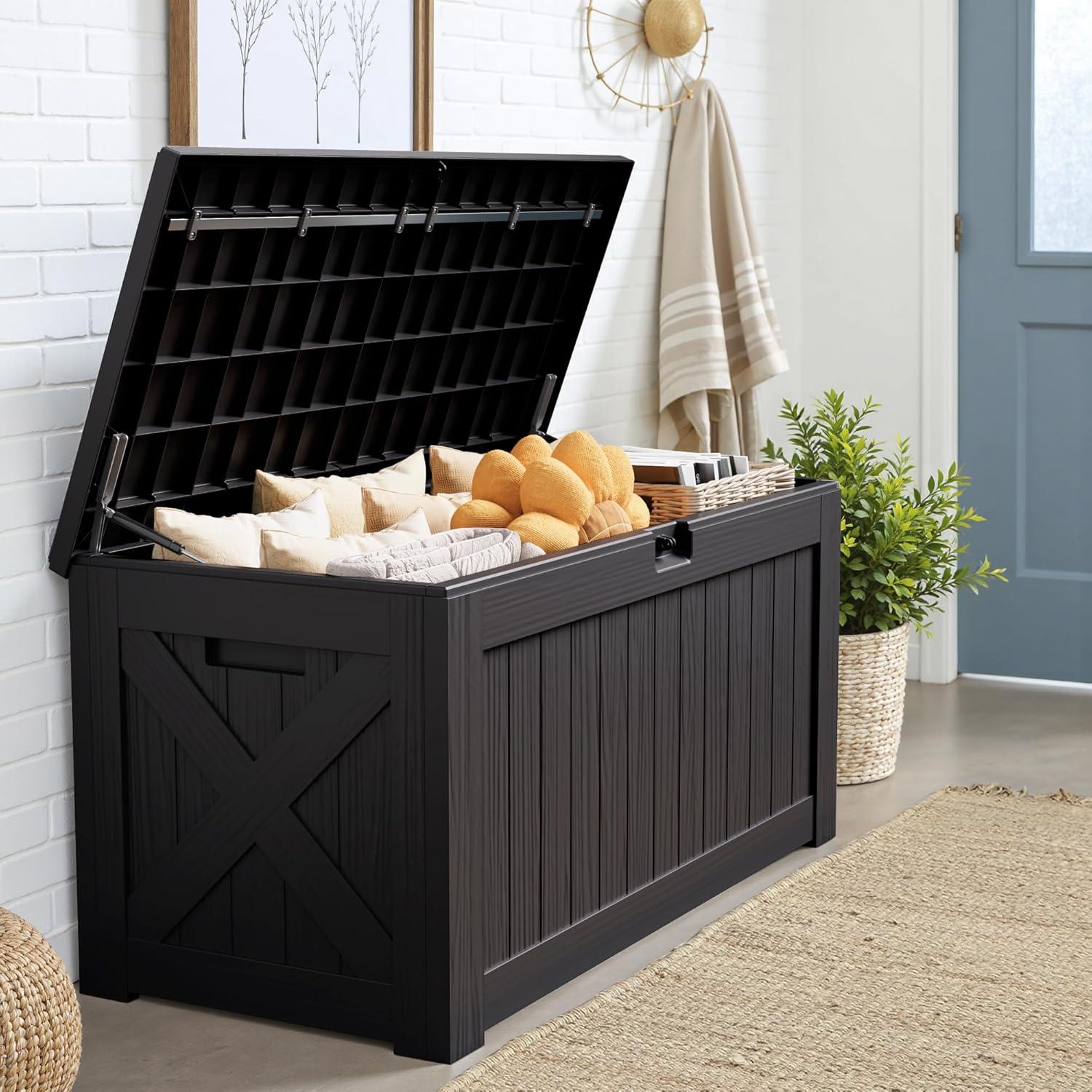 Hokku Designs Waterproof 120 Gallon Large Outdoor Indoor Patio Storage Deck Box , Outside Storage Bin for Cushion Pillows, Towels, Garden Tools