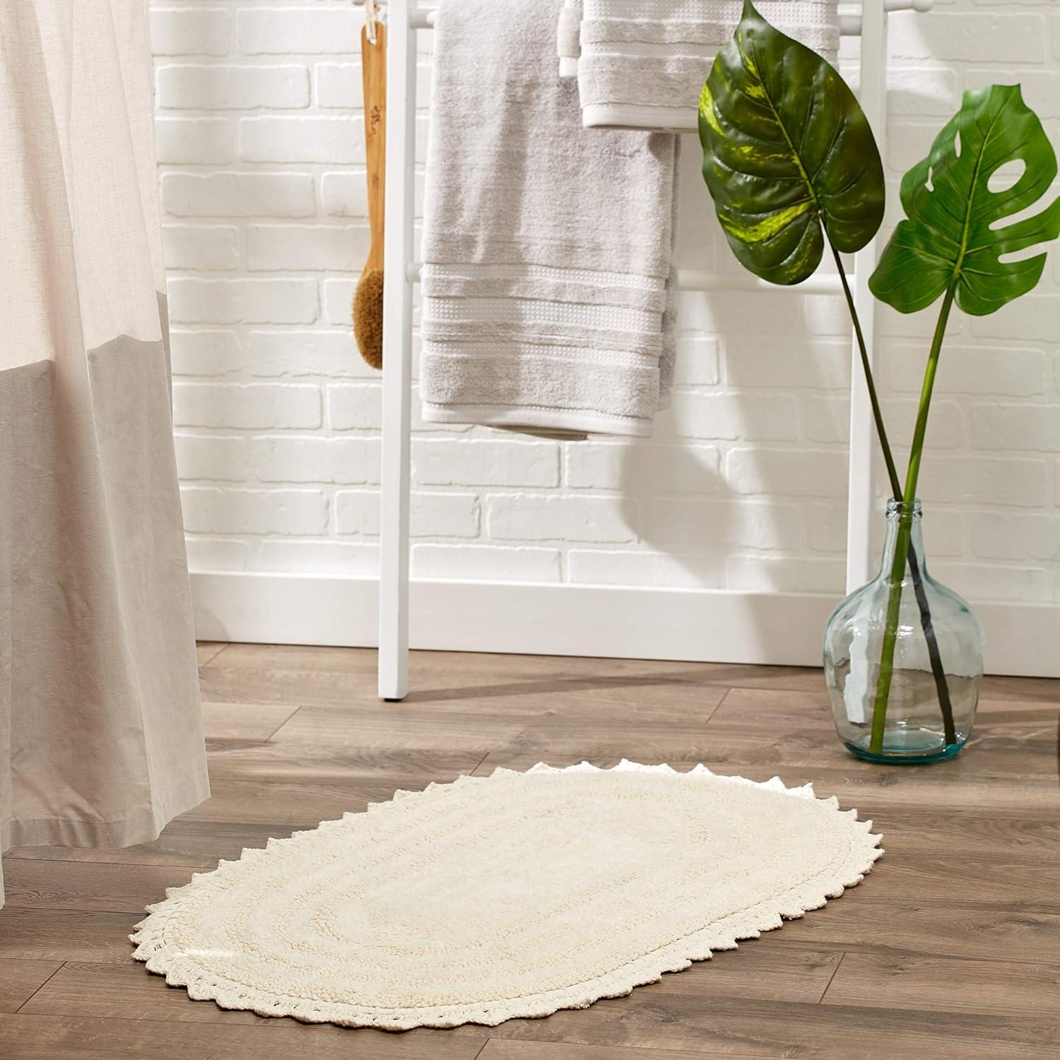 Off White Large Oval Crochet Bath Mat