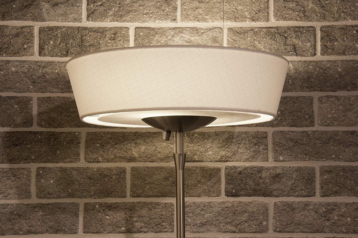 Harper Slim Satin Steel Torchiere Floor Lamp with White Linen Shade