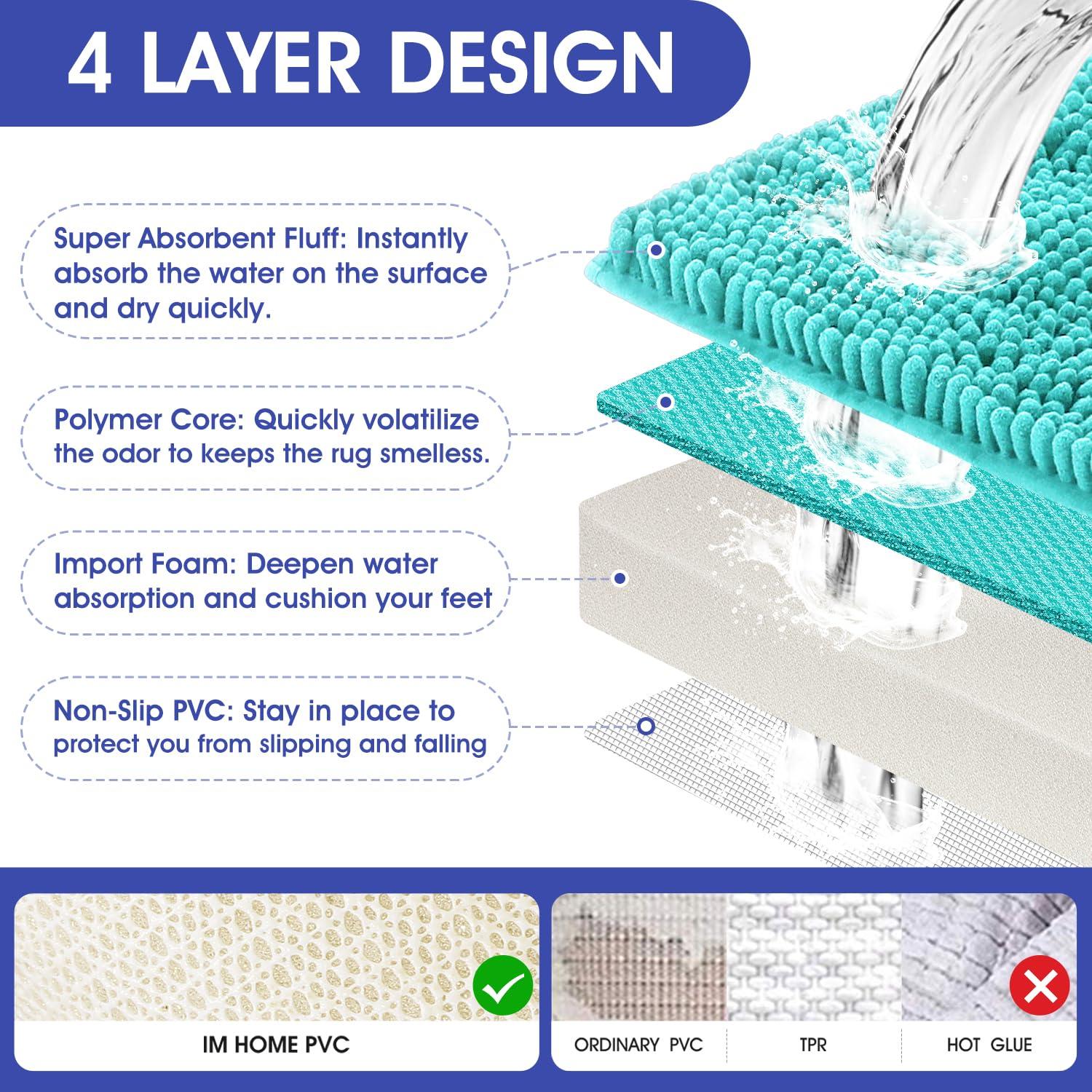 ACCUMTEK Striped Atlantic Blue Bathroom Rug Set 3 Pieces Ultra Soft, Non Slip Chenille Toilet Mat, Absorbent Plush Shaggy Bath Mats for Bathroom, Bedroom, Kitchen