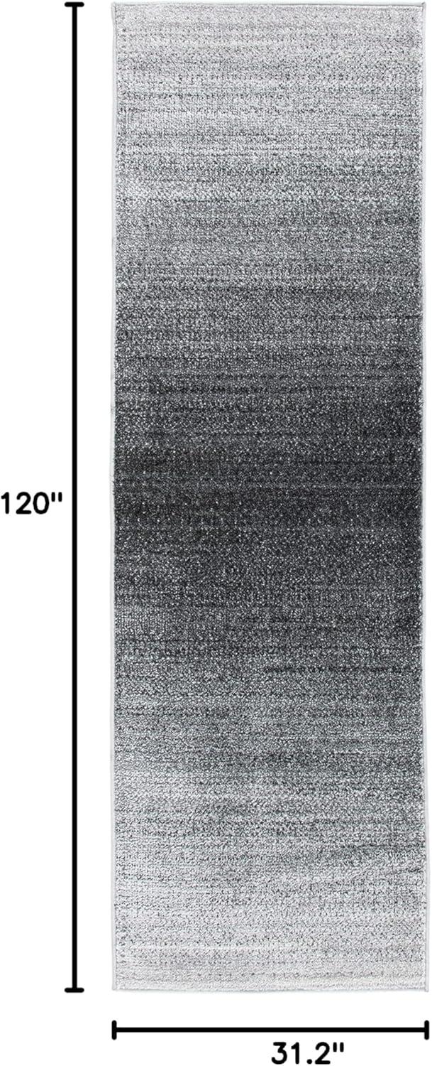 Grey and Dark Grey Synthetic Non-Slip Runner Rug