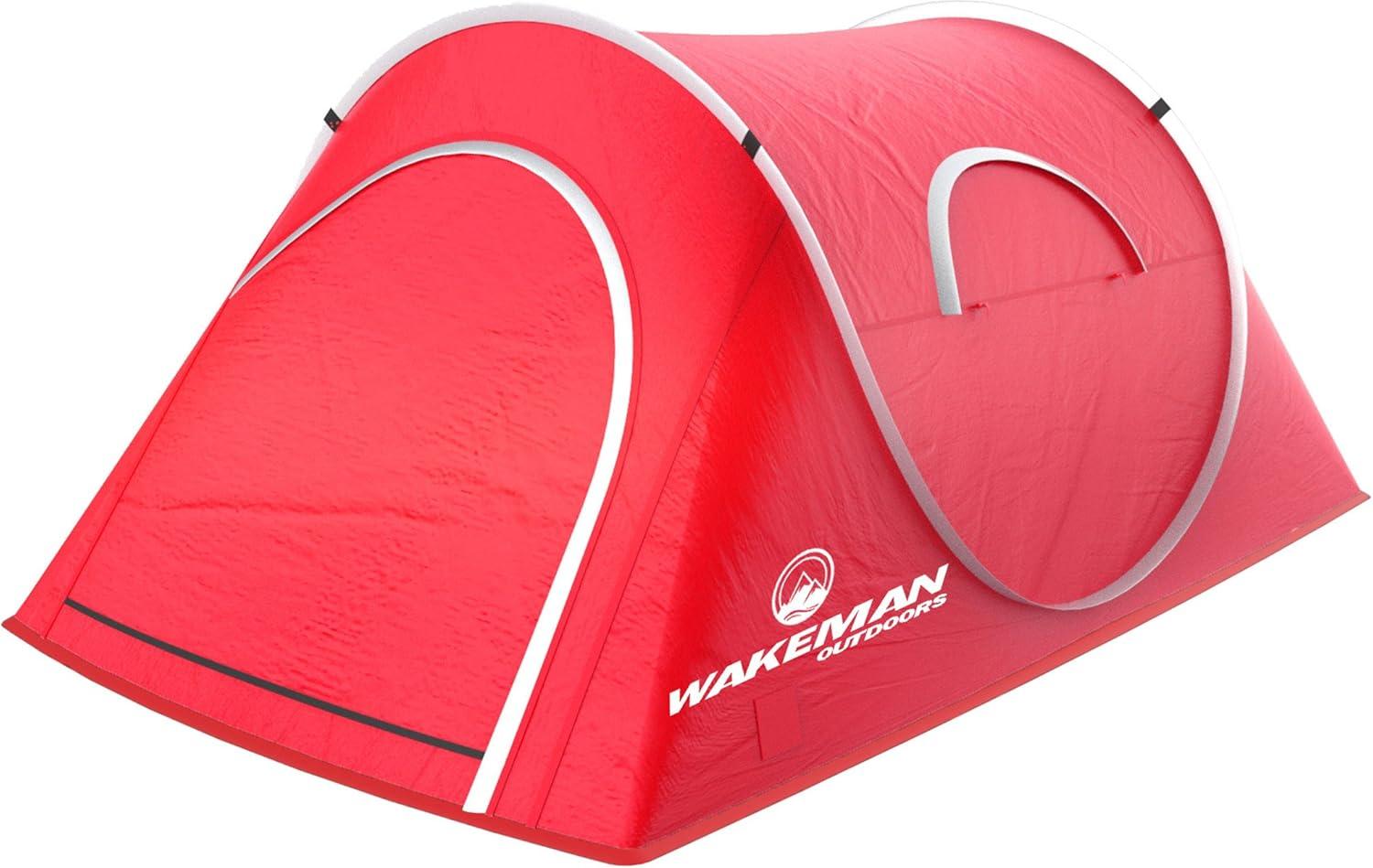 Pop-up Tent - 2 Person Water-Resistant Barrel Style Tent for Camping With Rain Fly and Carry Bag - Starchaser 2-person Tent by Wakeman Outdoors (Red)