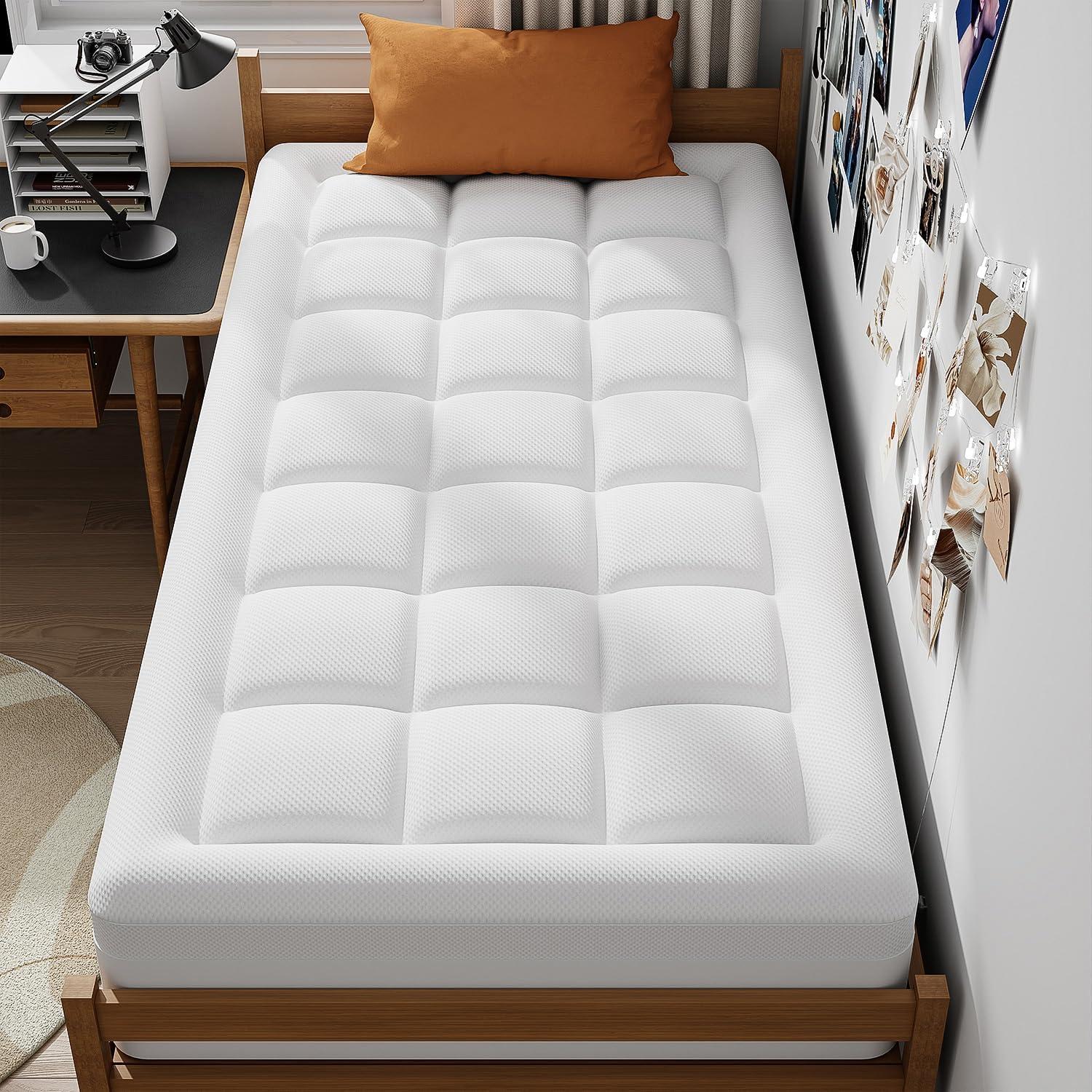 ELEMUSE Twin Size Dual Layer 3 Inch Memory Foam Mattress Topper, 2 Inch Cooling Gel Memory Foam and 1 Inch Thick Soft Pillow Top Mattress Pad Cover for Back Pain Relief, Bed Topper for Side Sleep