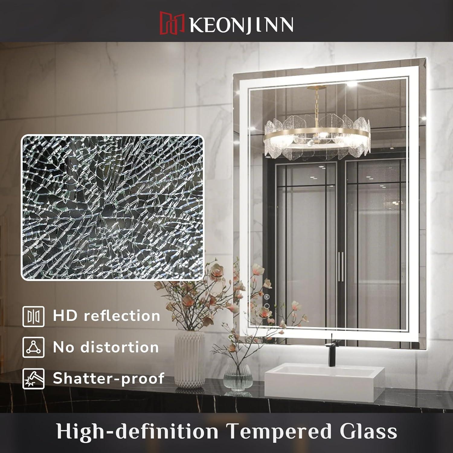 Keonjinn 84 x 32 Inch LED Bathroom Mirror with Lights 3 Color Temperature Frontlit Oversized Vanity Mirror Wall Mounted Anti-Fog, UL Listed LED Driver, Tempered Glass Dimmable Lighted Bathroom Mirror