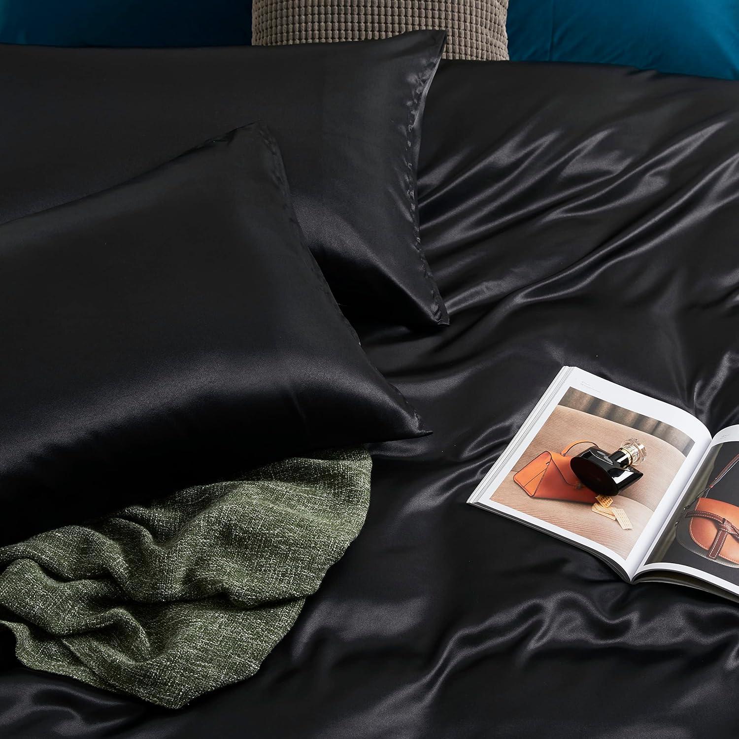 Black Satin Full Size 4-Piece Deep Pocket Sheet Set