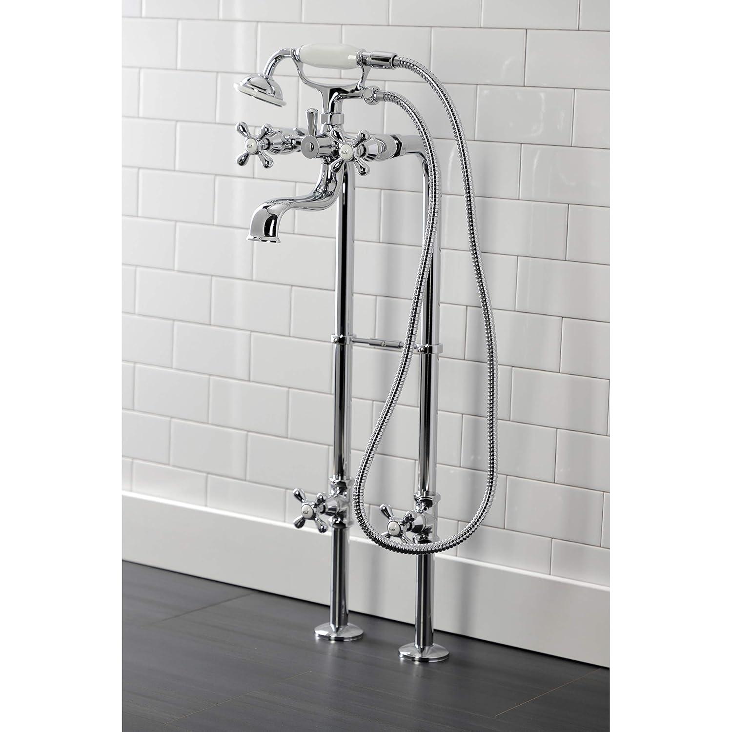 Kingston Brass CCK226K1 Kingston Brass Kingston Three-Handle 2-Hole Freestanding Clawfoot Tub Faucet Package with Supply Line and Stop Valve