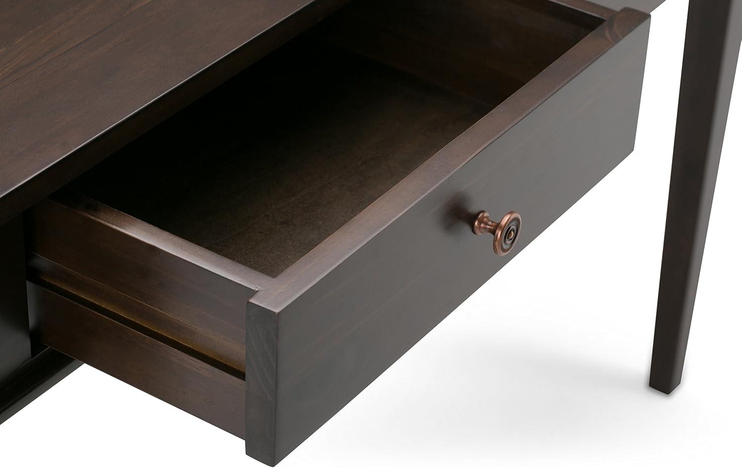 Simpli Home Carlton 44"W Solid Wood Storage Console Table in Dark Tobacco Brown with 2 Drawers