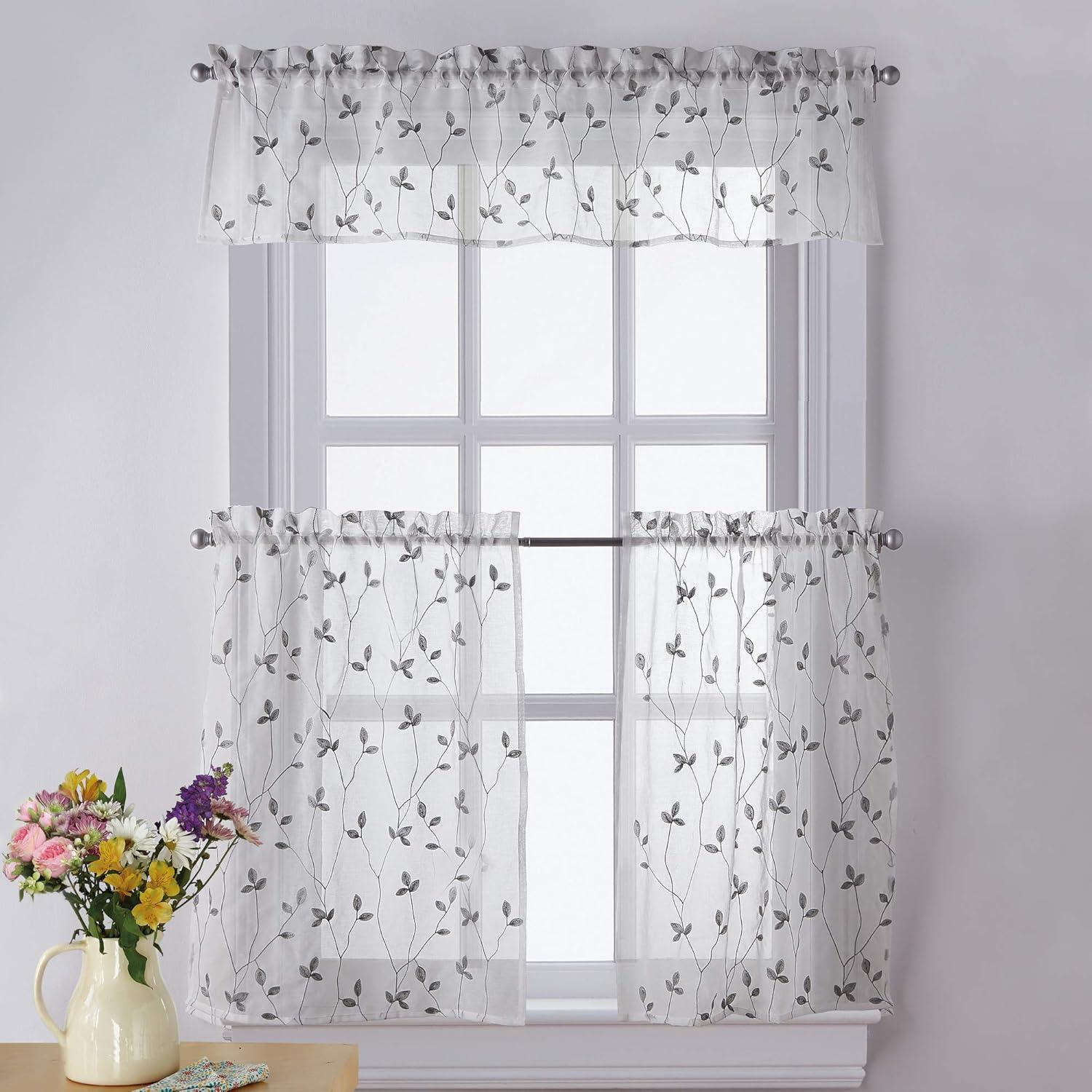 Floral Tailored 56'' W Window Valance in Gray