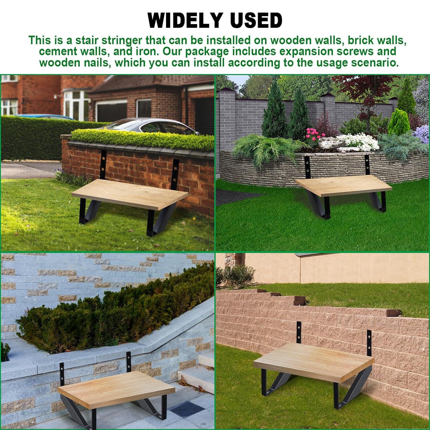 Steel Stair Riser 1 Step, Metal Stair Stringers for Deck Height 11.9 inches, Steel Stair Step Riser for Outside Stairs (2Pack)