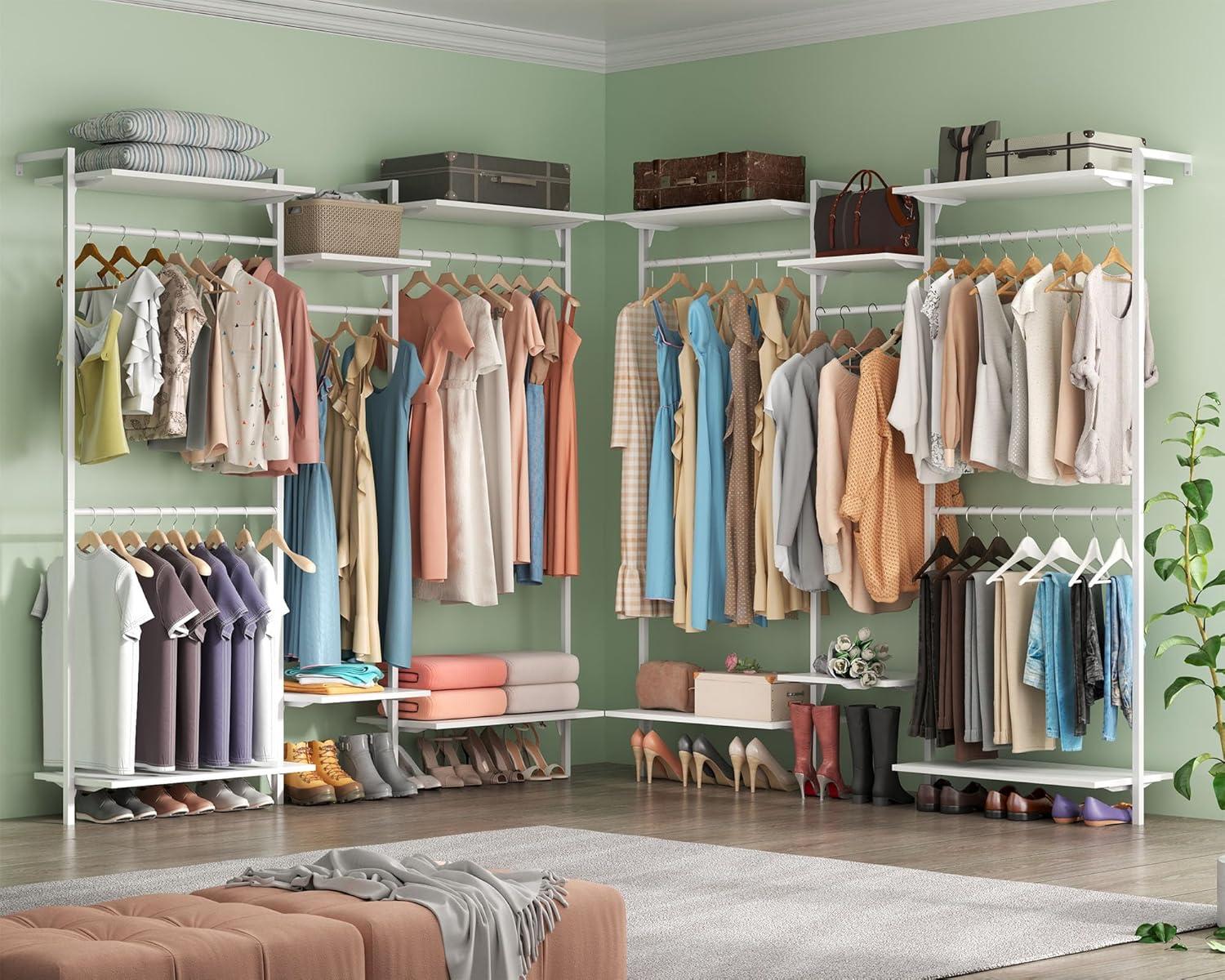 Rebrilliant Oloran Gold Wall Mount Clothes Rack with 4 Hanging Rods, Clothing Rack with 6-Tier Adjustable Shelves