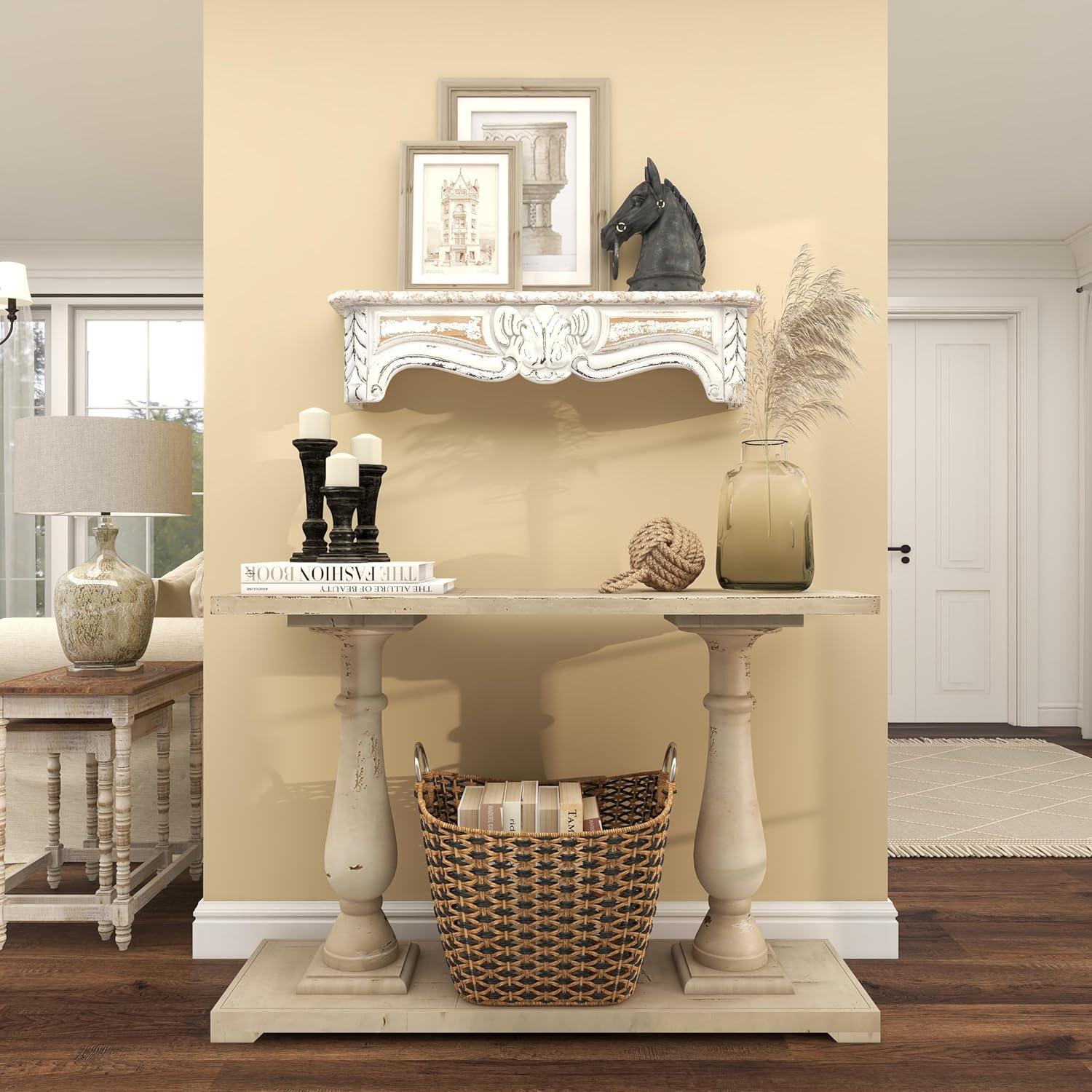 One Allium Way® Goodland White Wood 1 Shelf Scroll Wall Shelf 36" x 6" x 9"