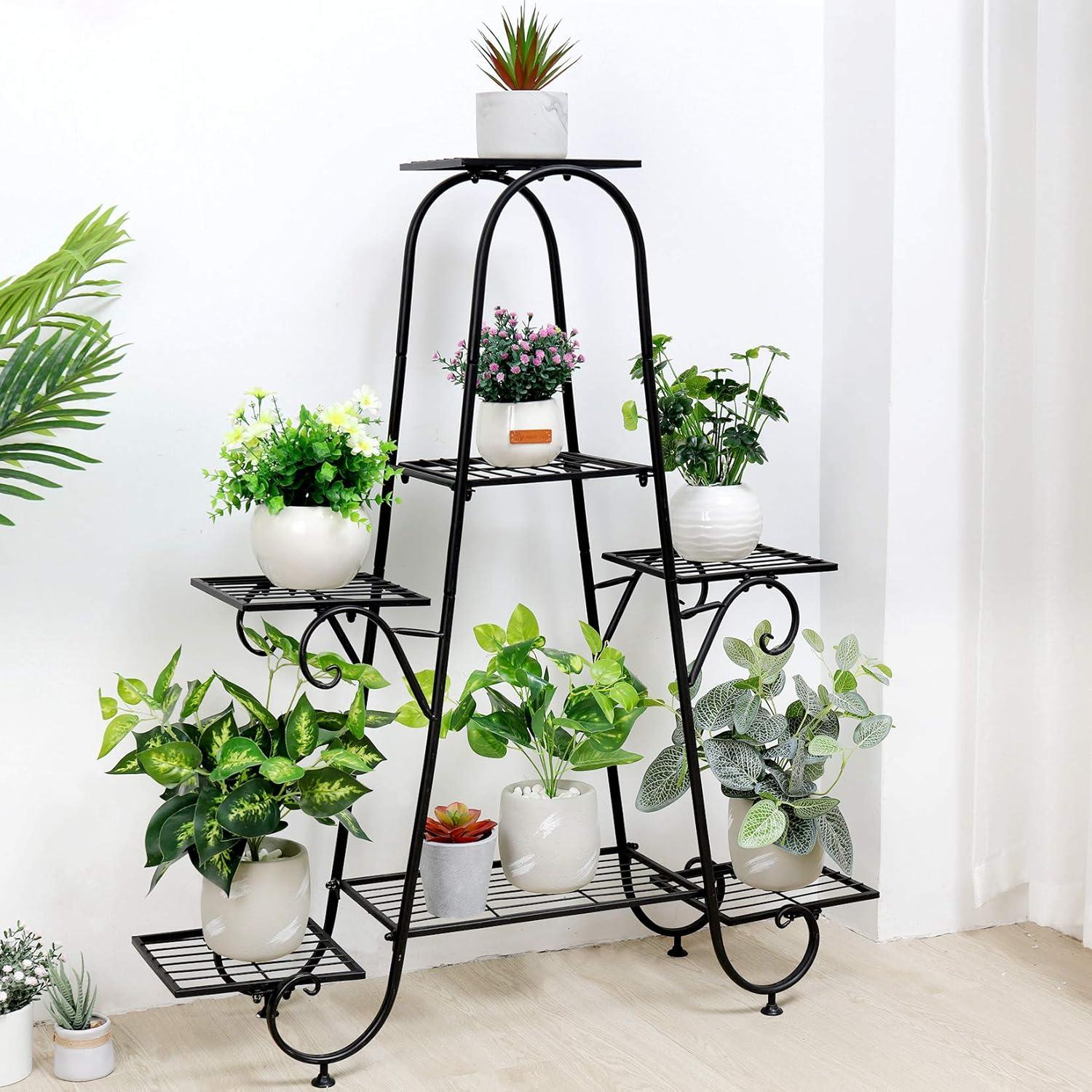 Black Iron 7-Tier Indoor Outdoor Plant Stand