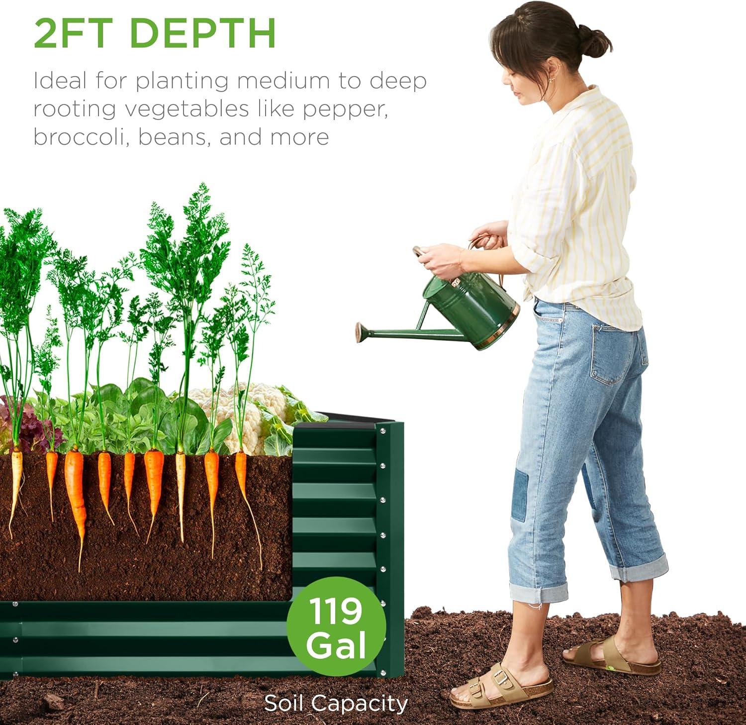 Best Choice Products 4x2x2ft Outdoor Metal Raised Garden Bed, Planter Box for Vegetables, Flowers, Herbs - Dark Green