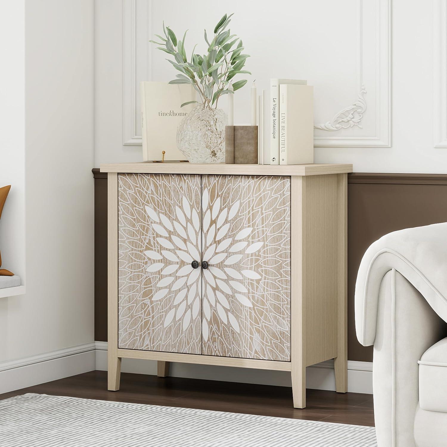 Alcott Hill® 2-door Accent Cabinet With An Adjustable Shelf And Exquisite Creative Carving
