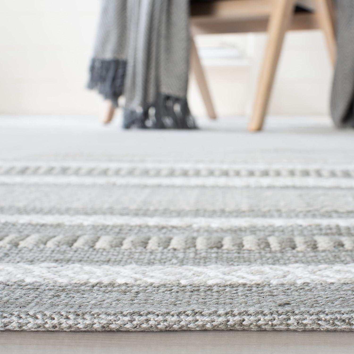 Grey and Ivory Handwoven Cotton Runner Rug