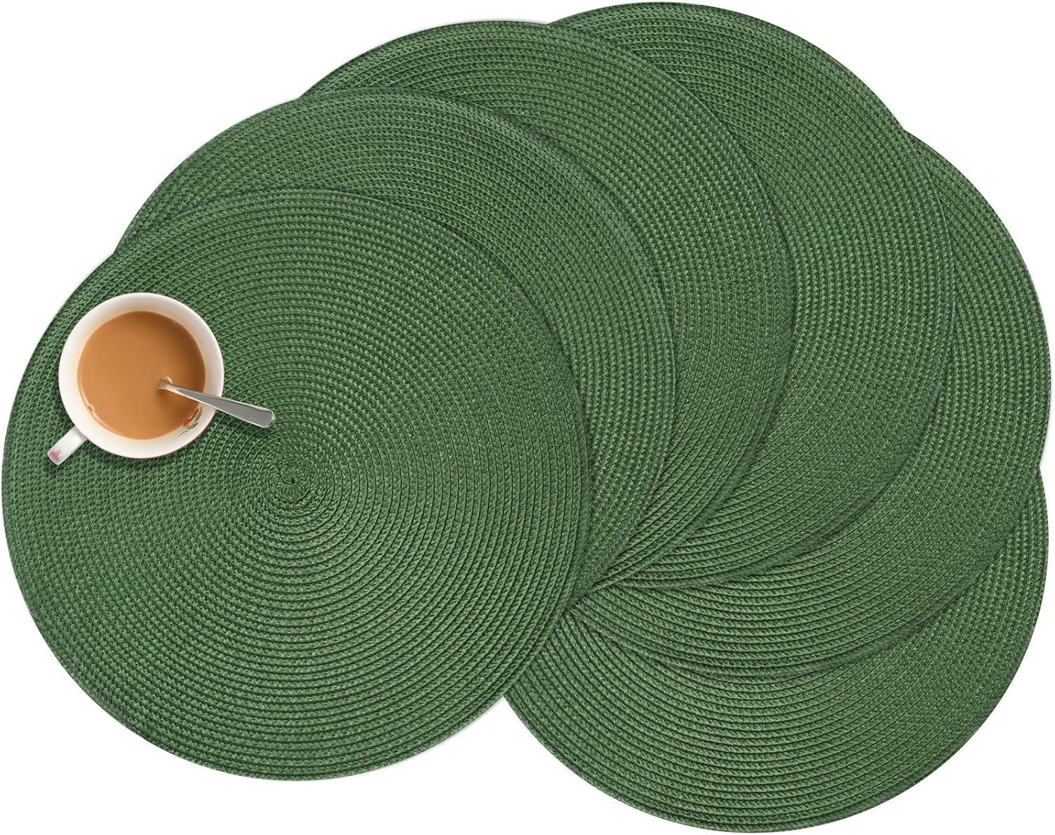 Green Woven Polypropylene and Cotton Round Placemats Set of 6