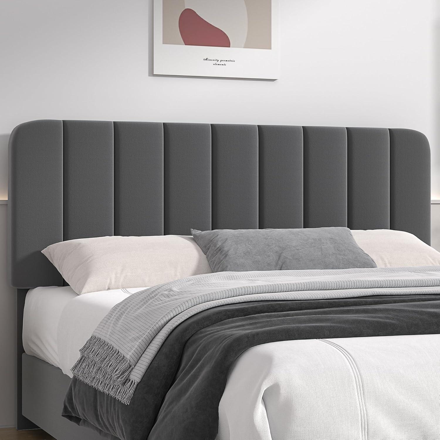 Queen Size Gray Velvet Upholstered Bed Frame with Storage Drawers