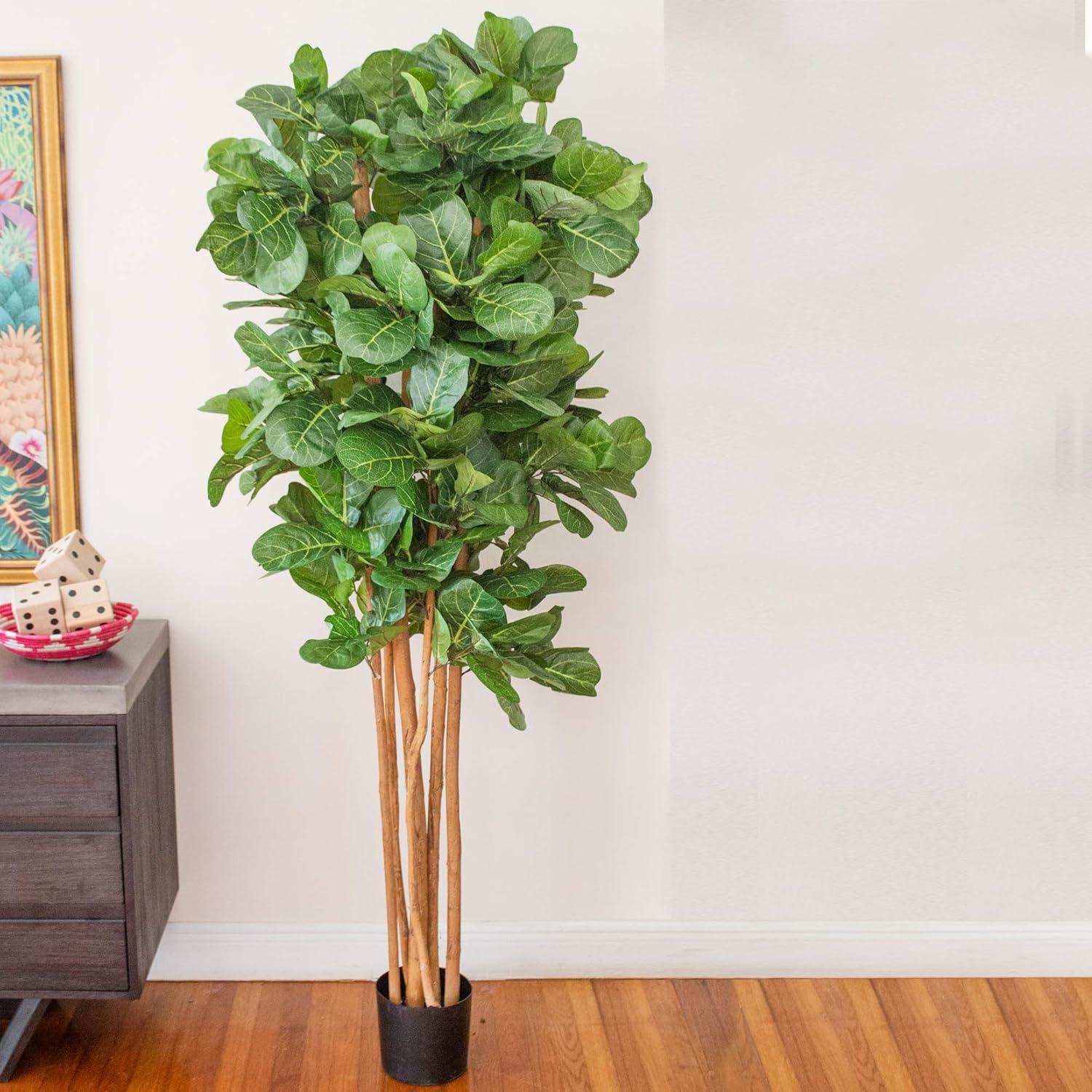 Nearly Natural 7’ Fiddle Leaf Fig Artificial Tree Beige Trunk