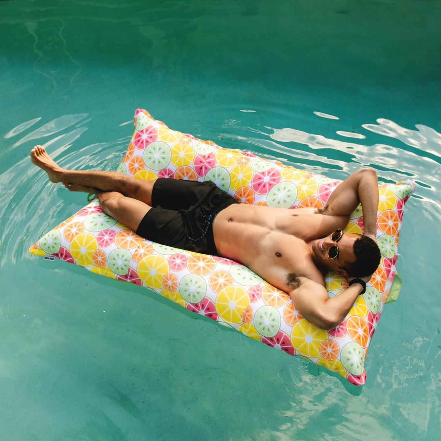 Big Joe Lagoon Lounger No Inflation Needed Pool Float, Citrus Burst Double Sided Mesh, Quick Draining Fabric, 5 feet Giant