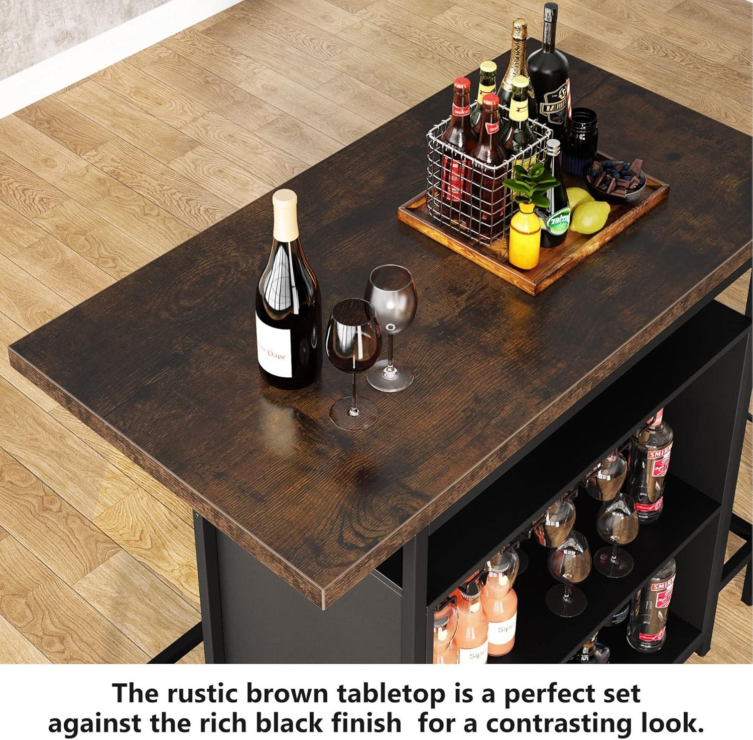 Industrial Black and Brown 3-Tier Home Bar Unit with Footrest