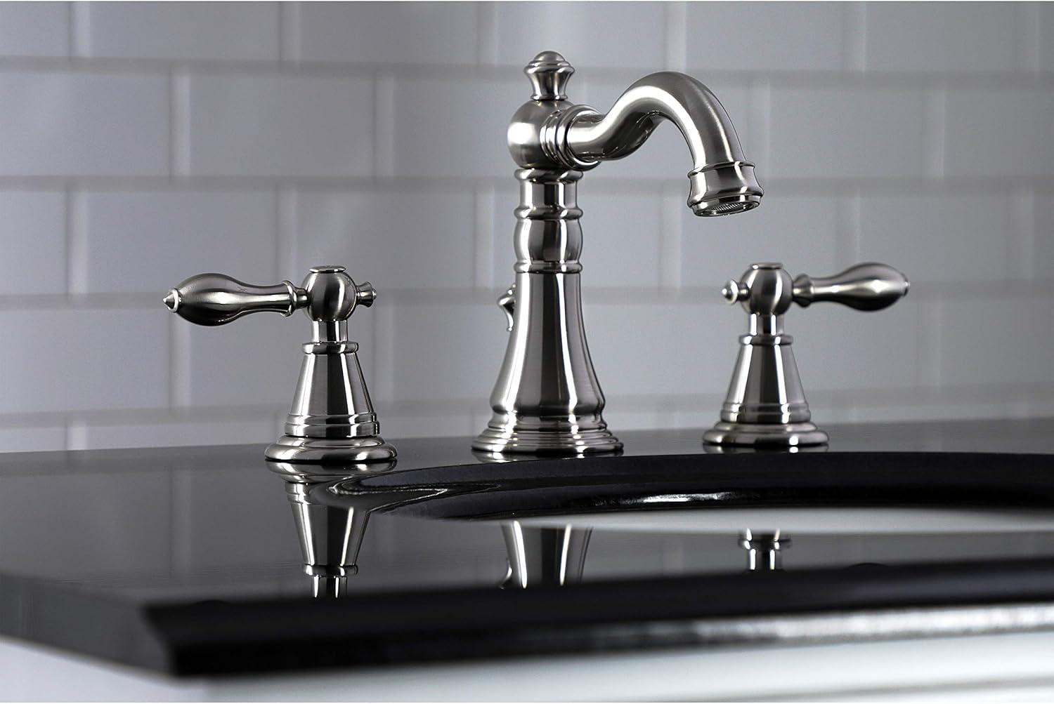 Kingston Brass English Classic Two-Handle 3-Hole Deck Mount Widespread Bathroom Faucet with Pop-Up Drain