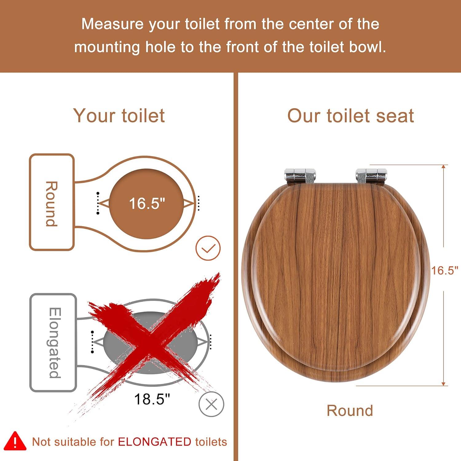 Round Natural Wood Toilet Seat with Slow Close Hinges