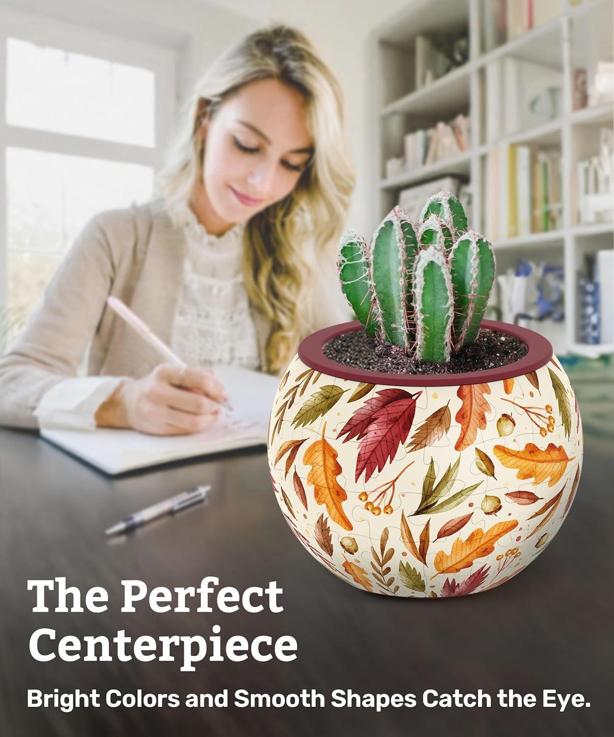 3D Puzzle Planter 80 Pieces - Flower Pot - Dancing Leaves in Fall, Home Decor Flower Pots for Indoor Cactus, Succulents Pots [K1108]