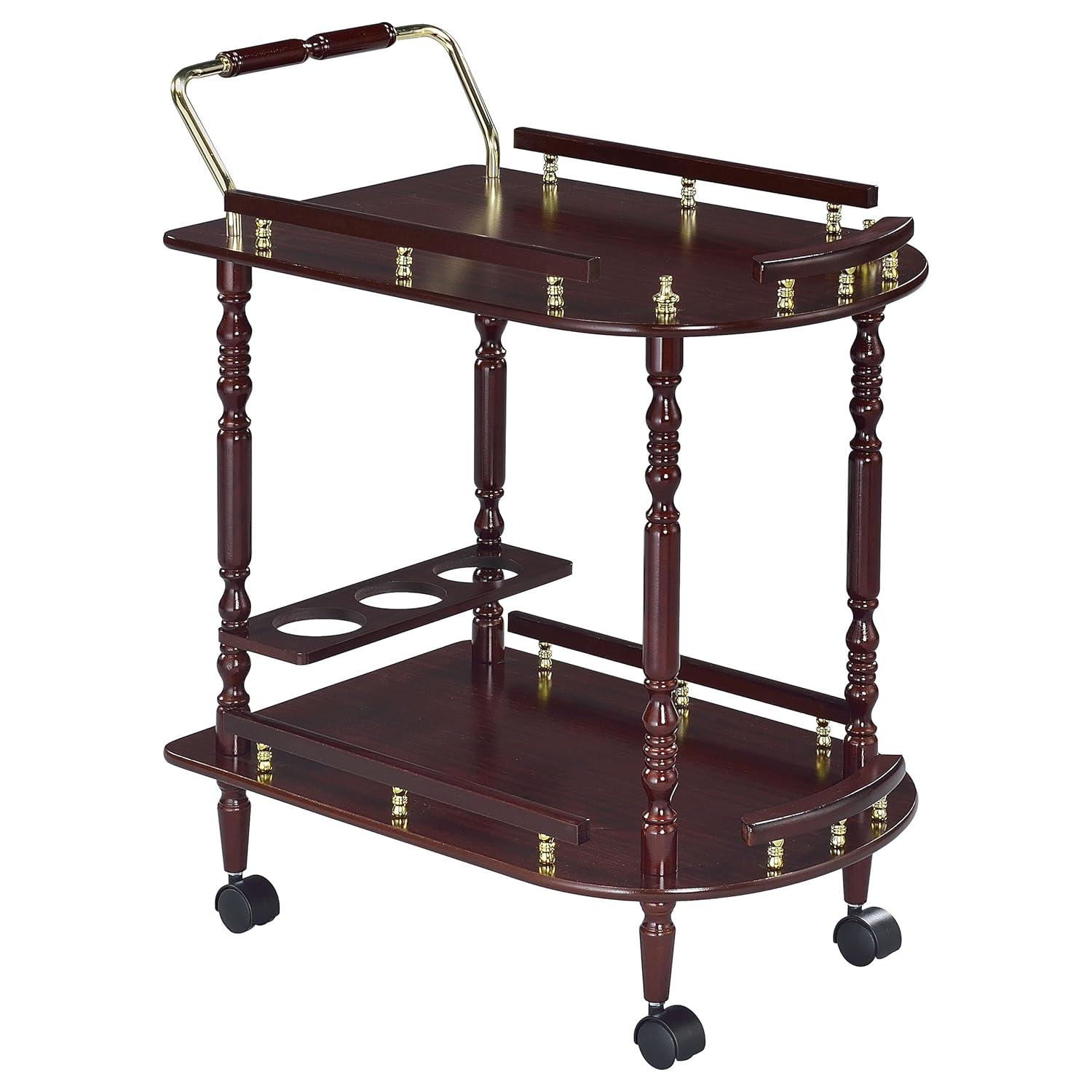 Coaster Palmer Traditional 2 Tier Wood Serving Cart Merlot/Brass
