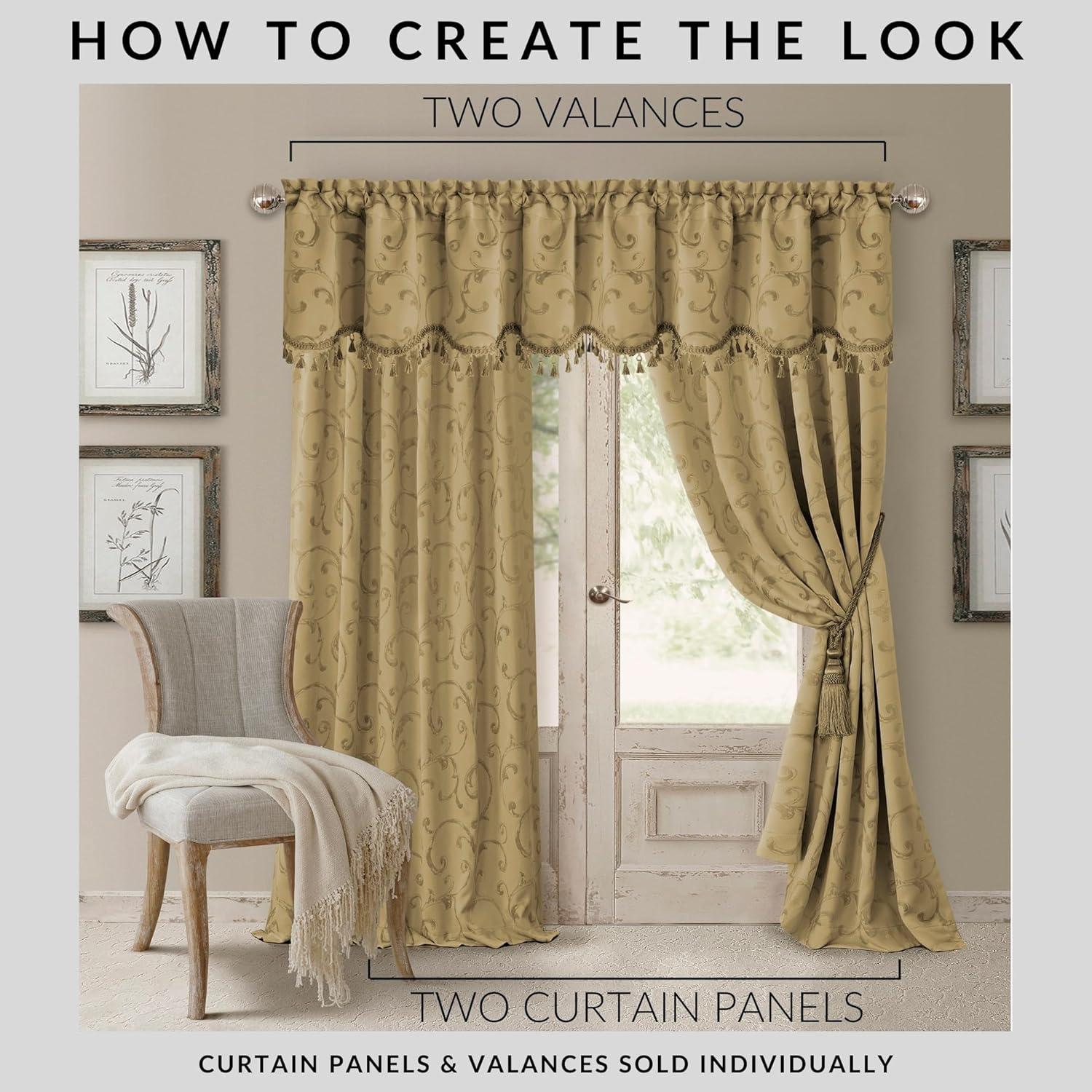 Mia Jacquard Scroll Blackout Window Curtain Panel - 52" x 95" - Gold - Elrene Home Fashions