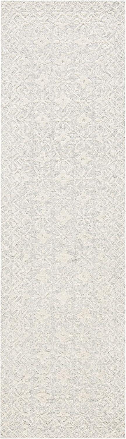 Blossom Blue and Ivory Floral Wool Tufted Runner Rug