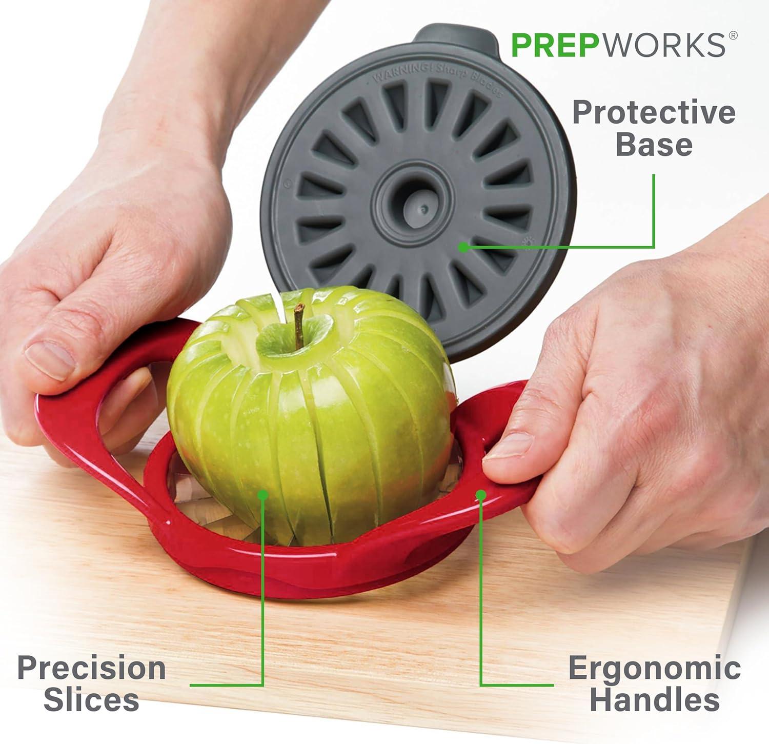 Prepworks Thin Apple Slicer: Stainless Steel Fruit & Mandolin Slicer, Dishwasher-Safe, Red