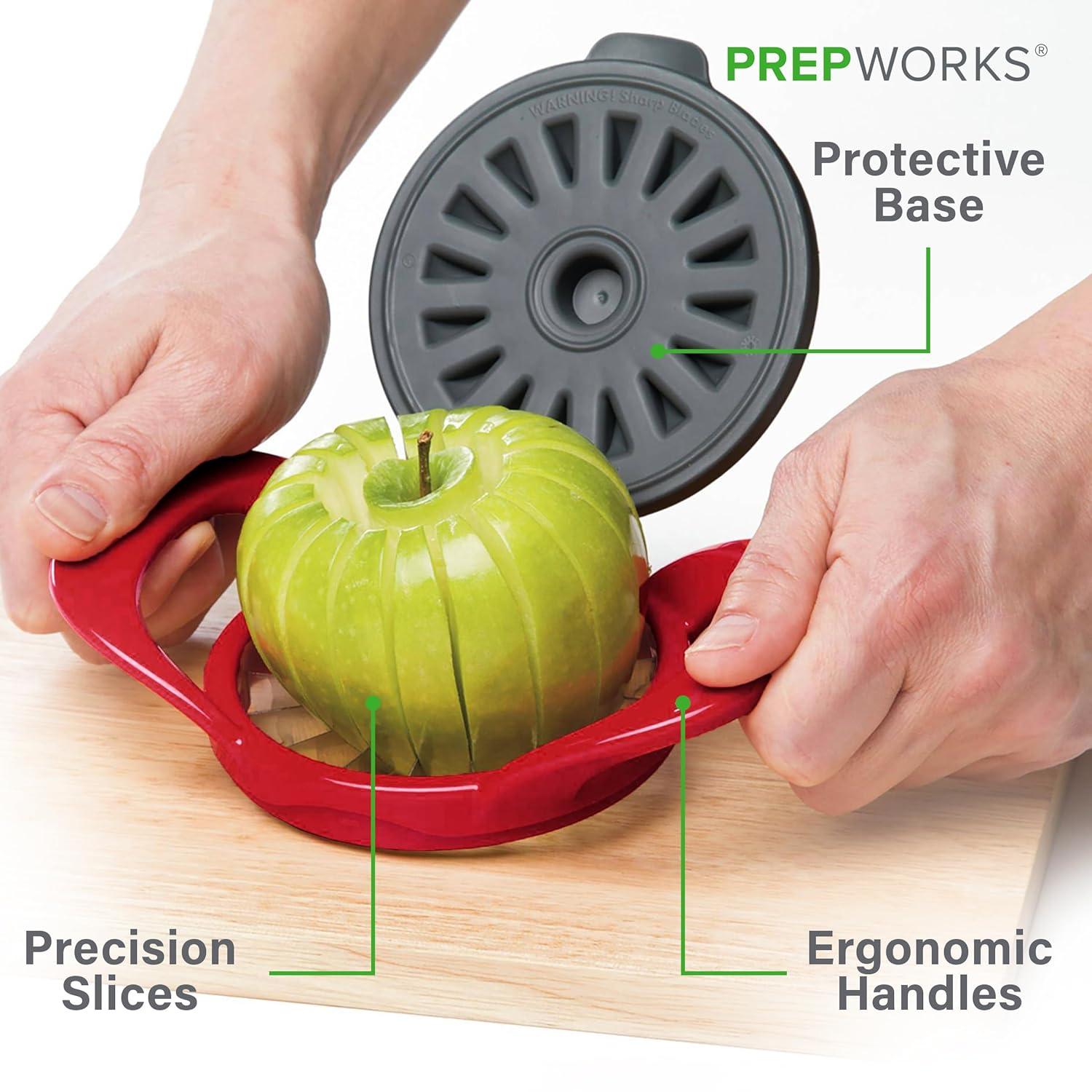 Prepworks Thin Apple Slicer: Stainless Steel Fruit & Mandolin Slicer, Dishwasher-Safe, Red