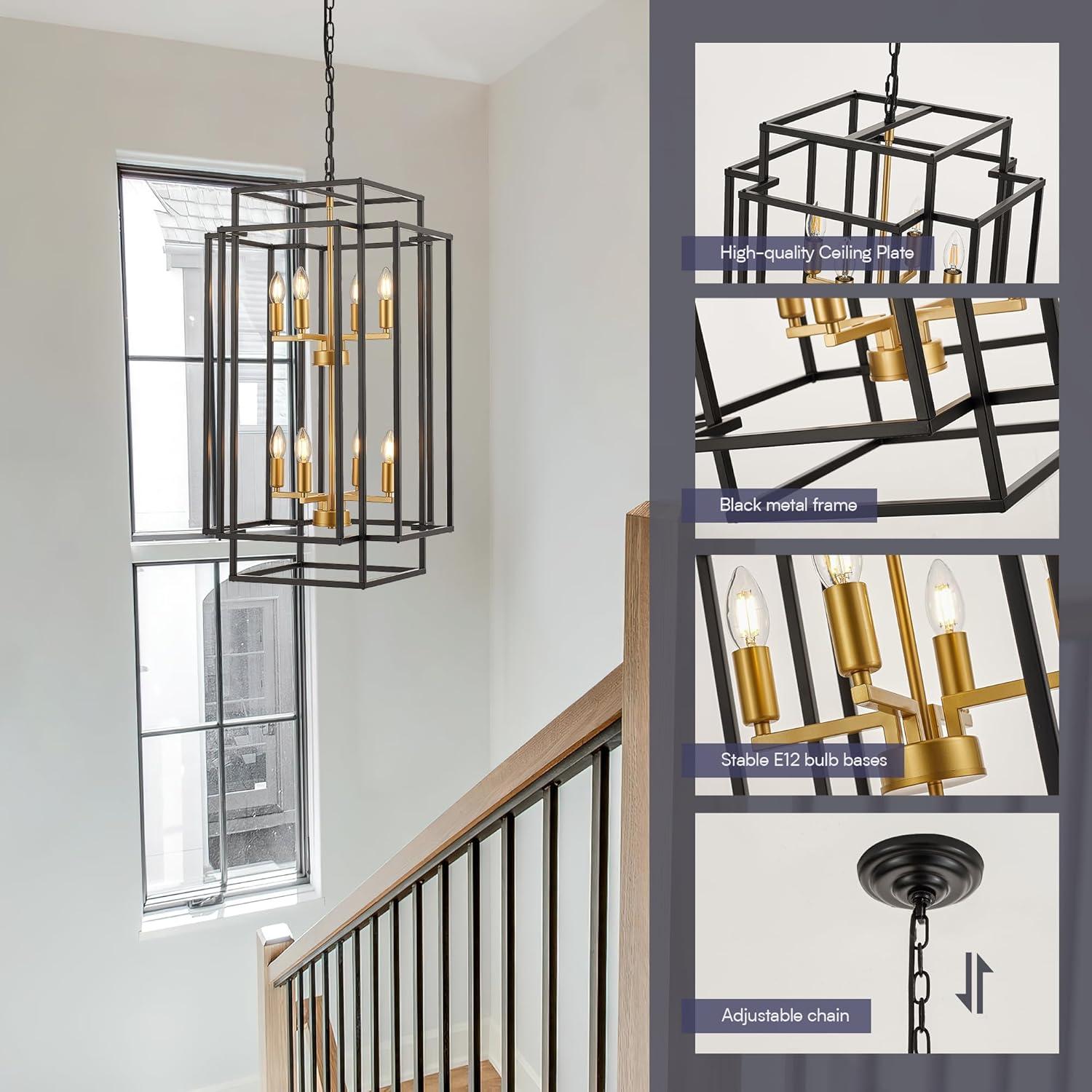 Magic Home Industrial Traditional Vantage 12/8/4 - Light Lantern Rectangle 3-Tier 2-Tier 1-Tier Chandelier Ceiling Mount E12 Adjustable Hanging Height Black