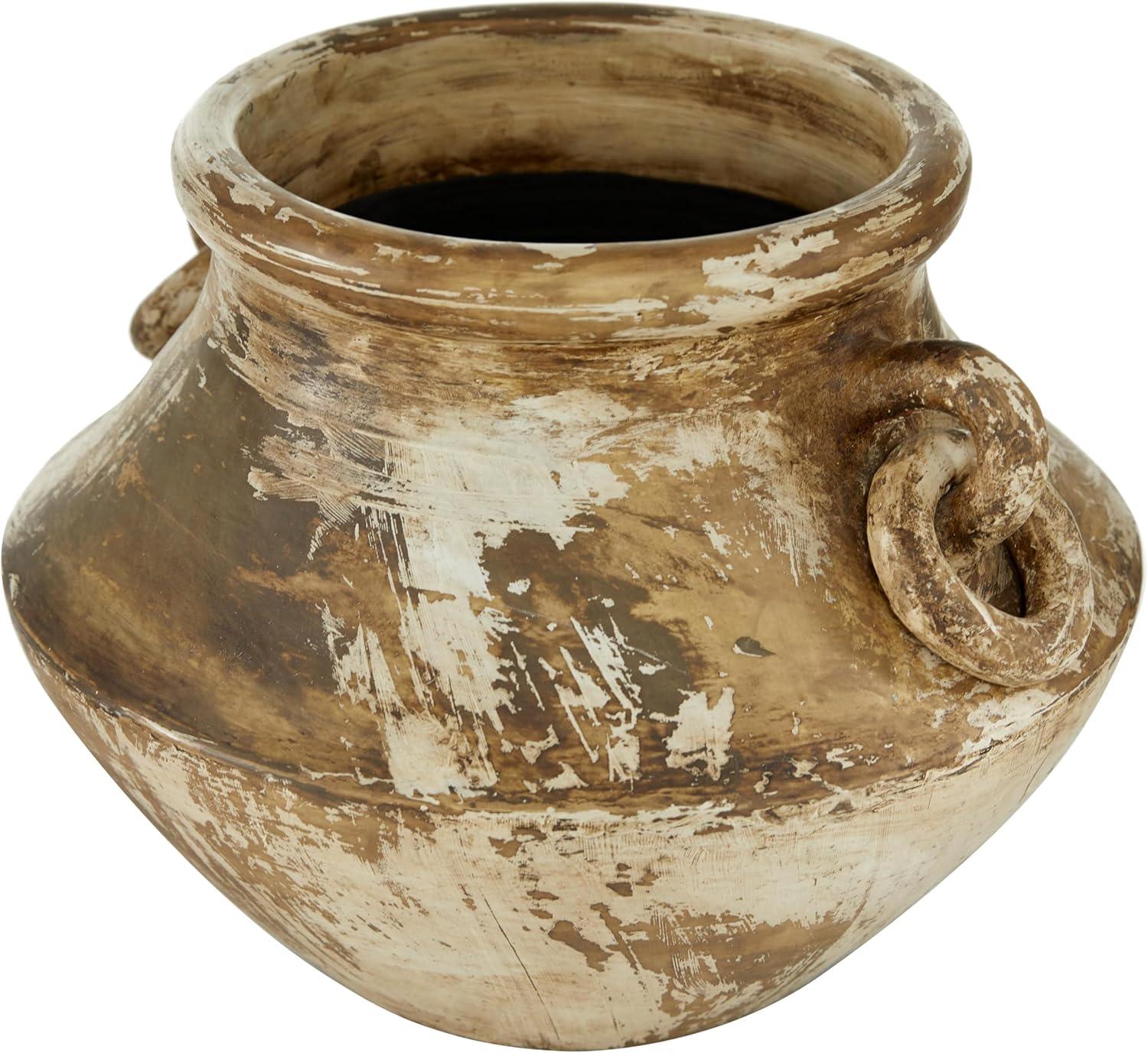 DecMode 10" Distressed Beige Ceramic Vase