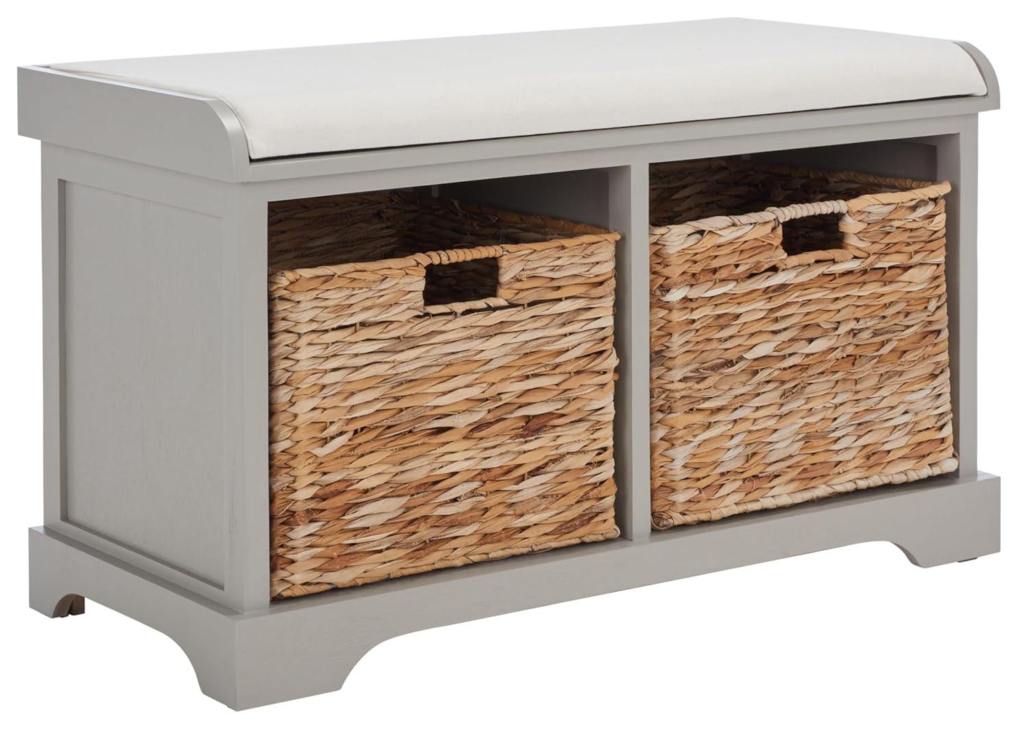 Freddy Wicker Storage Bench - AMH5736 - Vintage Grey - Safavieh