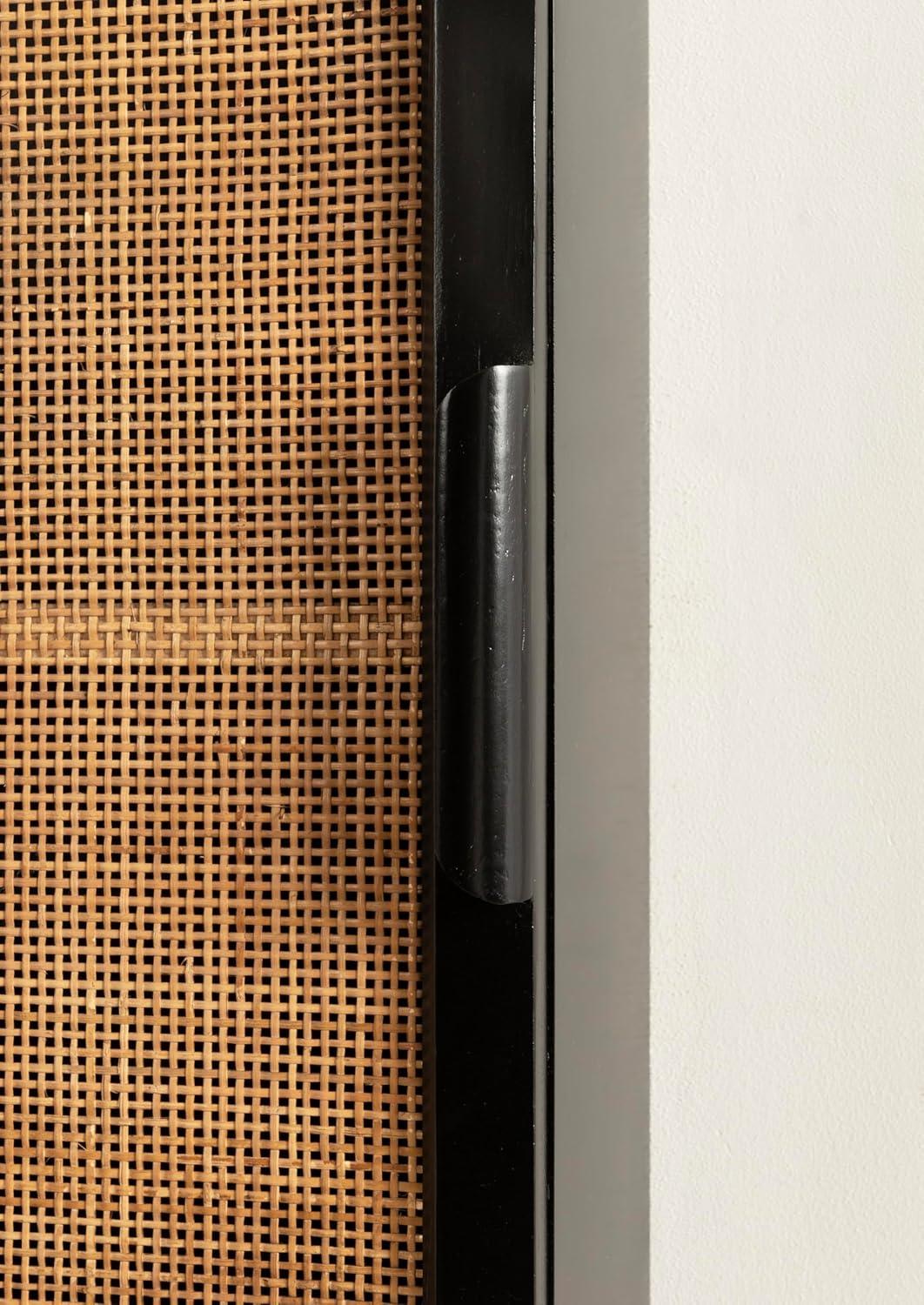 Kate and Laurel Ori Transitional Cane Wall Cabinet with Door, 15 x 7 x 24, Painted White Wood and Natural Rattan, Decorative Rattan Over the Toilet Cabinet with Three Shelves for Decor and Display