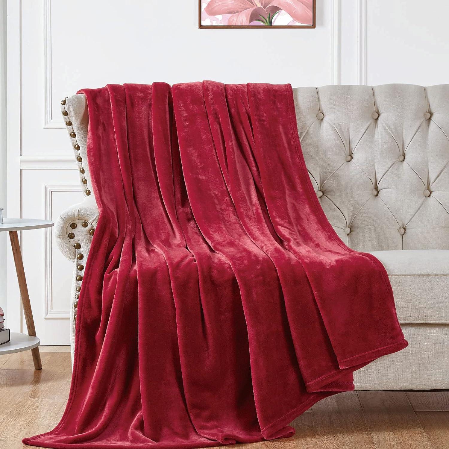 Walensee Ultra Soft Microplush Fleece Queen Blanket, 90" x 90", Burgundy, Machine Washable