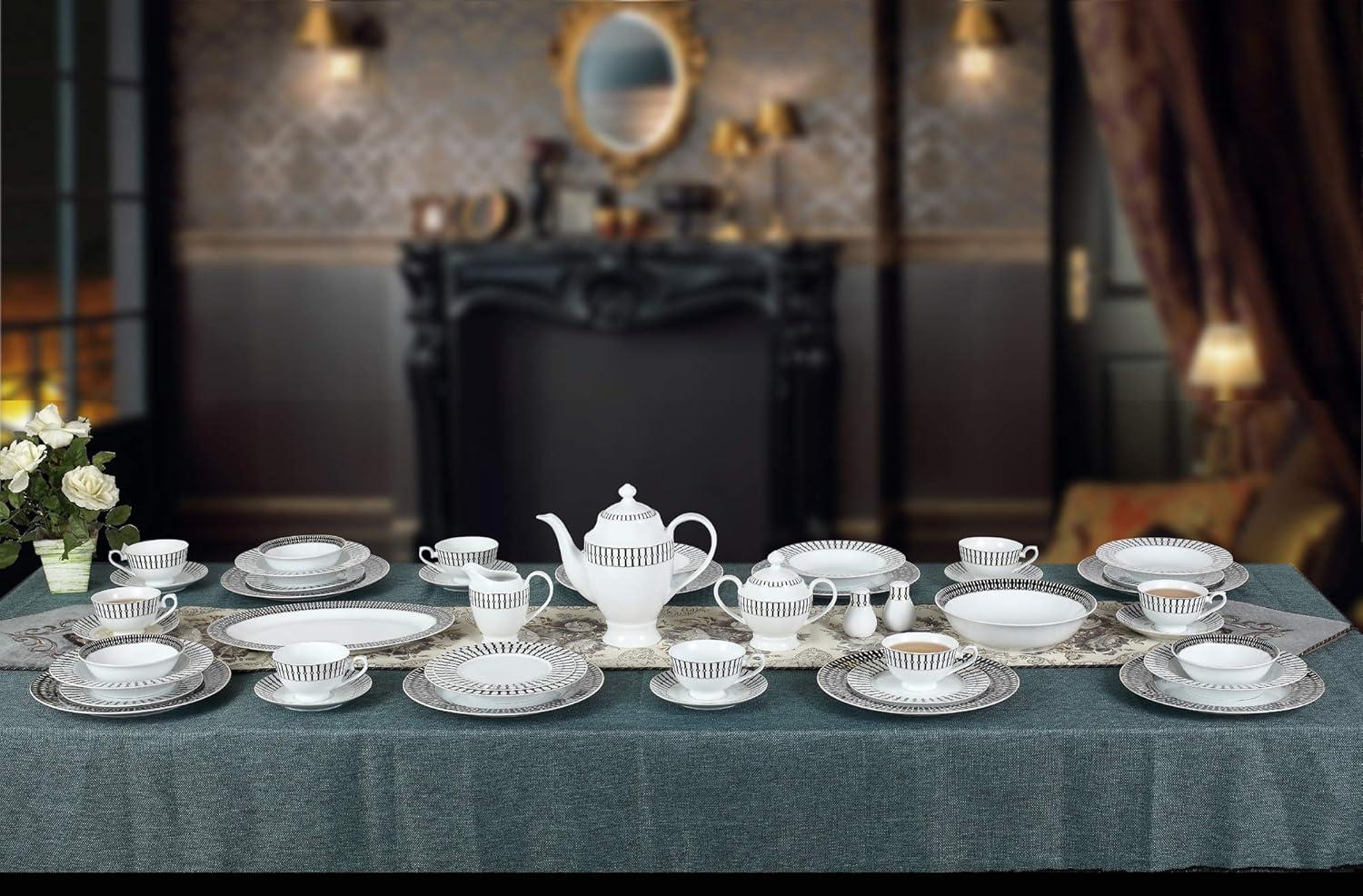 Lorren Home Trends Fiesta-57 57 Piece La Luna New Bone China Black & White Dinnerware Set, Service for 8