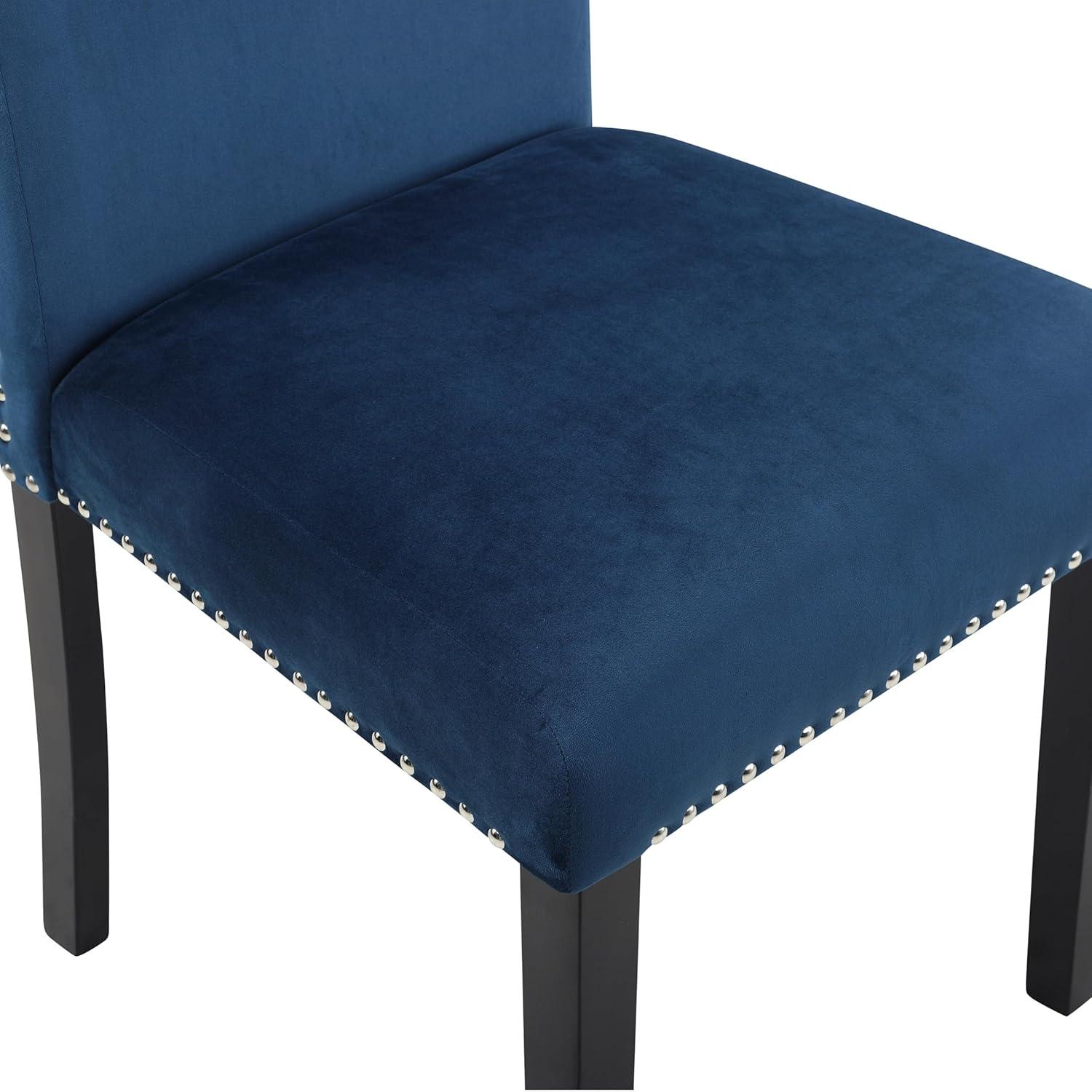 Cobre Contemporary Velvet Dining Chair with Nailhead Trim(Set of 2) in Blue