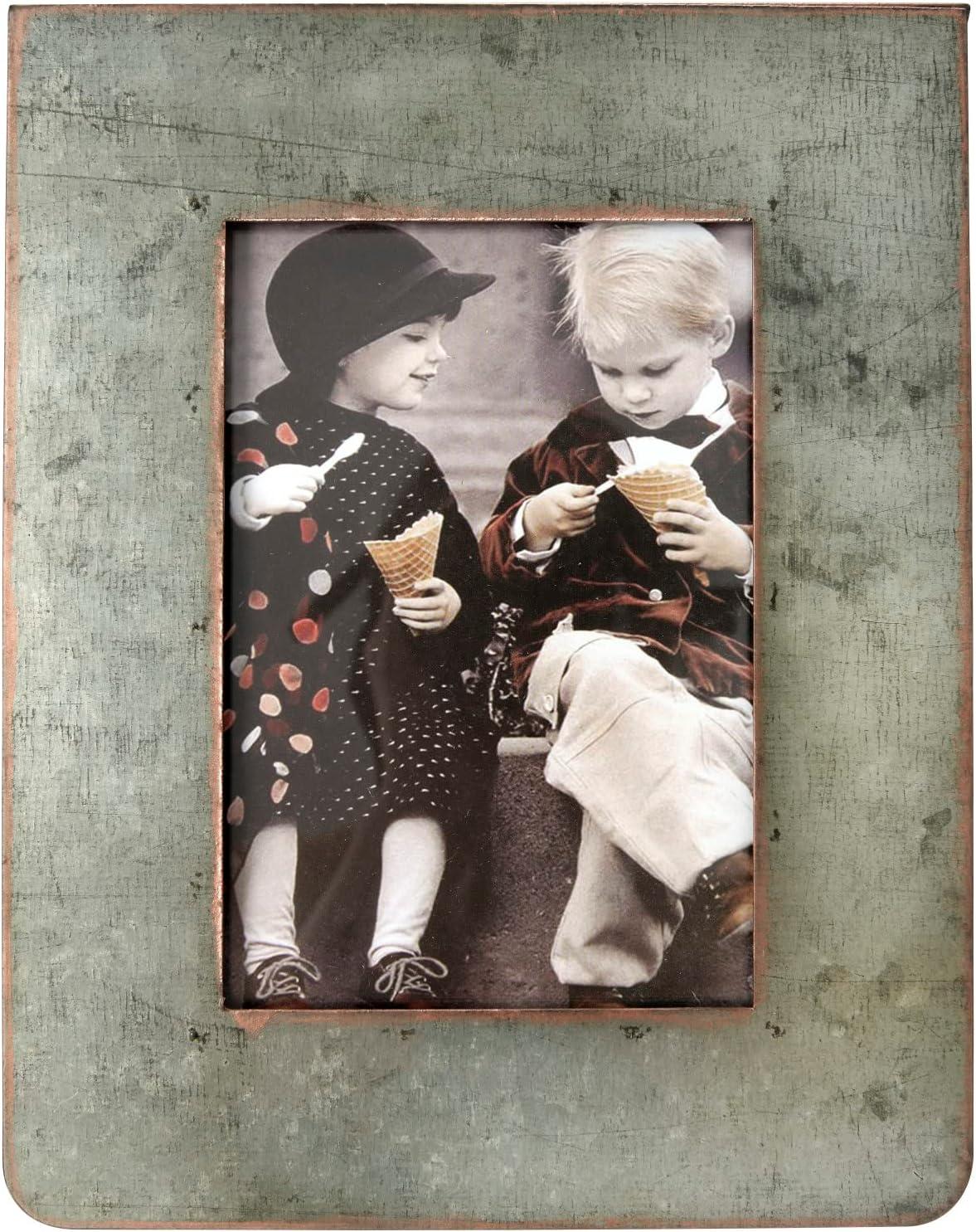 Creative Co-Op Galvanized 2-Sided Standing Picture Frame, Holds 3" x 5" Photos, 9.75" H