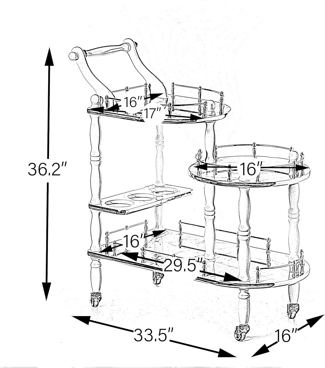 Fabulae White Wood 3-Tier Rolling Bar Cart with Wine Storage