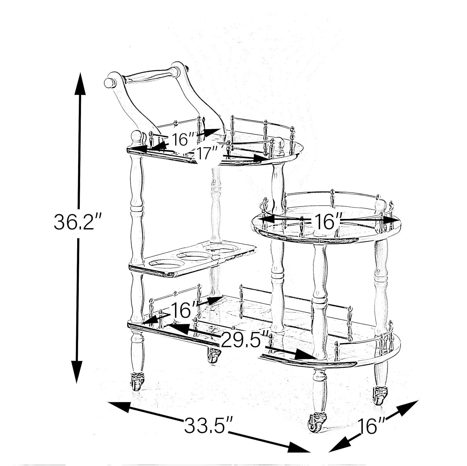 Fabulaxe Wood Serving Bar Cart Tea Trolley with 3 Tier Shelves and Rolling Wheels, Silver, White and Gray