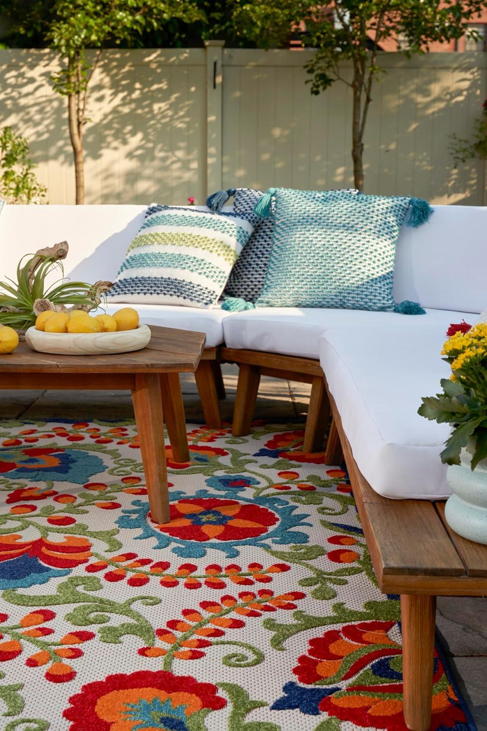 Nourison Aloha Floral Textured Flatweave High-Low Indoor Outdoor Area Rug Multicolor 7'10" x 10'6"