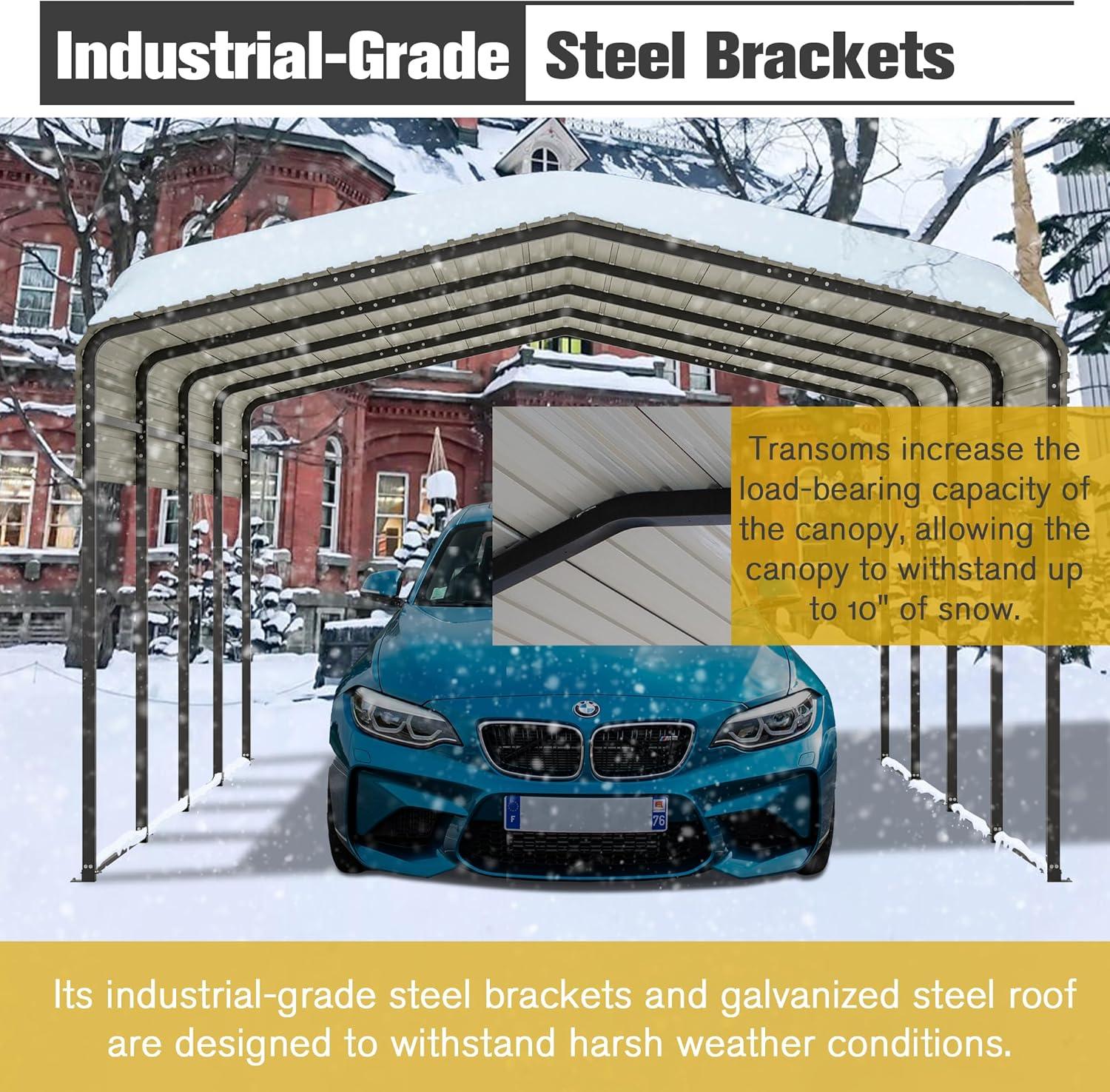 Thanaddo Car Port 13x20 FT Metal Carport Heavy Duty Carport Canopy Metal Garage Car Tent Outdoor Car Shelter Shade with Galvanized Steel Roof Frame for Car Truck Pickup SUV Tractor and Boat