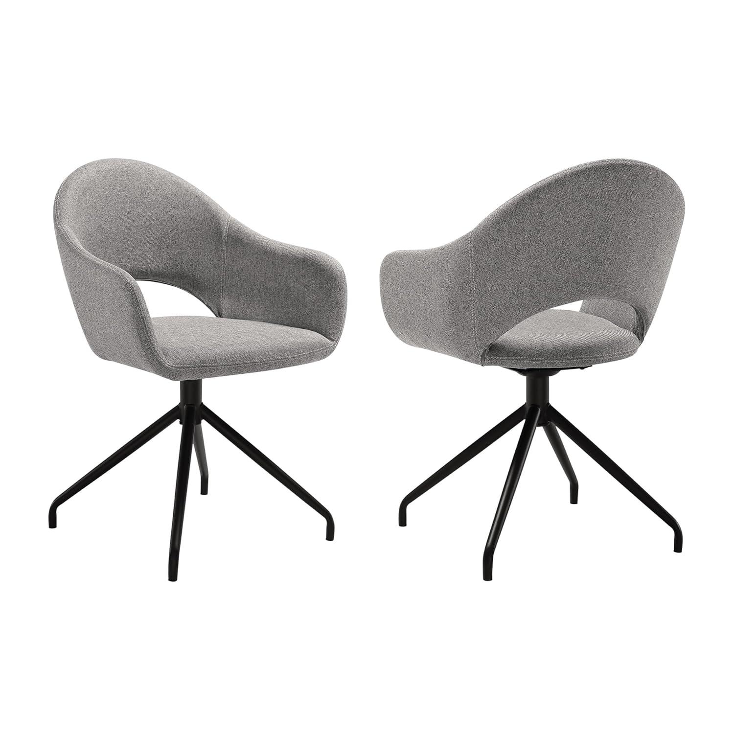 Homestock Tribal Treasures Swivel Upholstered Dining Chair in Gray Fabric with Black Metal Legs - Set of 2