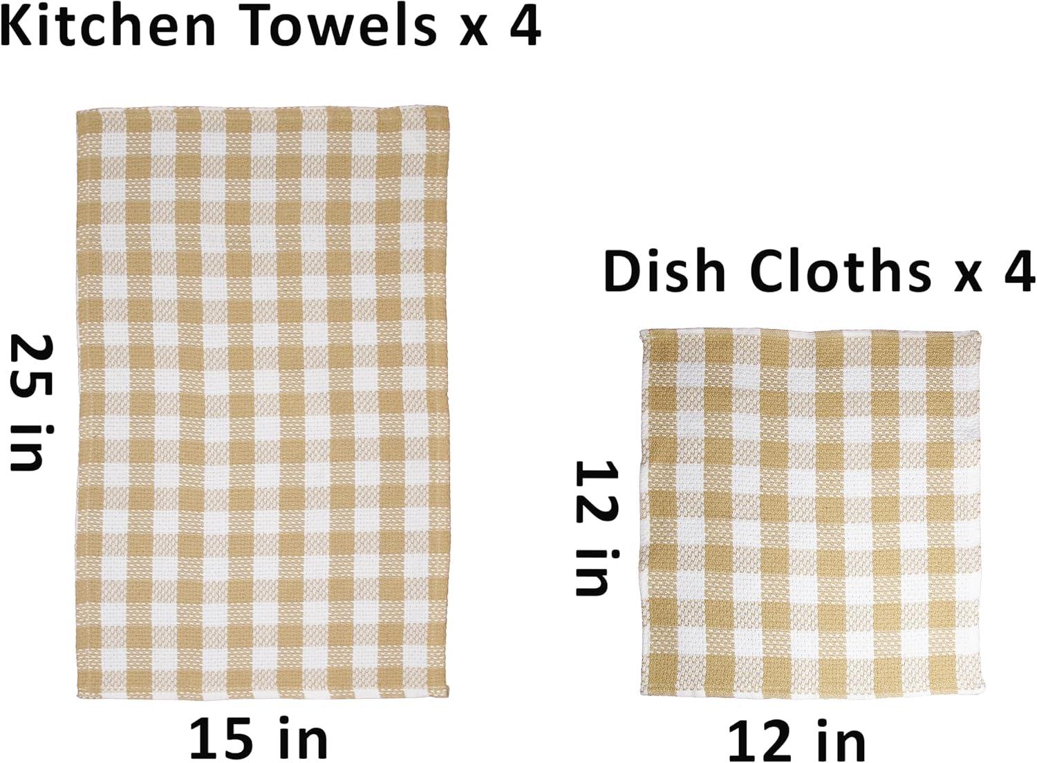 Tan and White Checkered Cotton Kitchen Towel Set