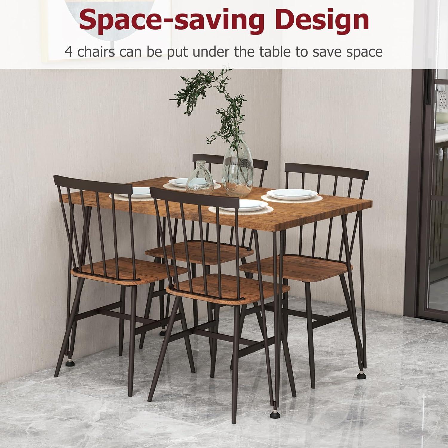 Teak and Metal 5-Piece Dining Set with Swivel Feet