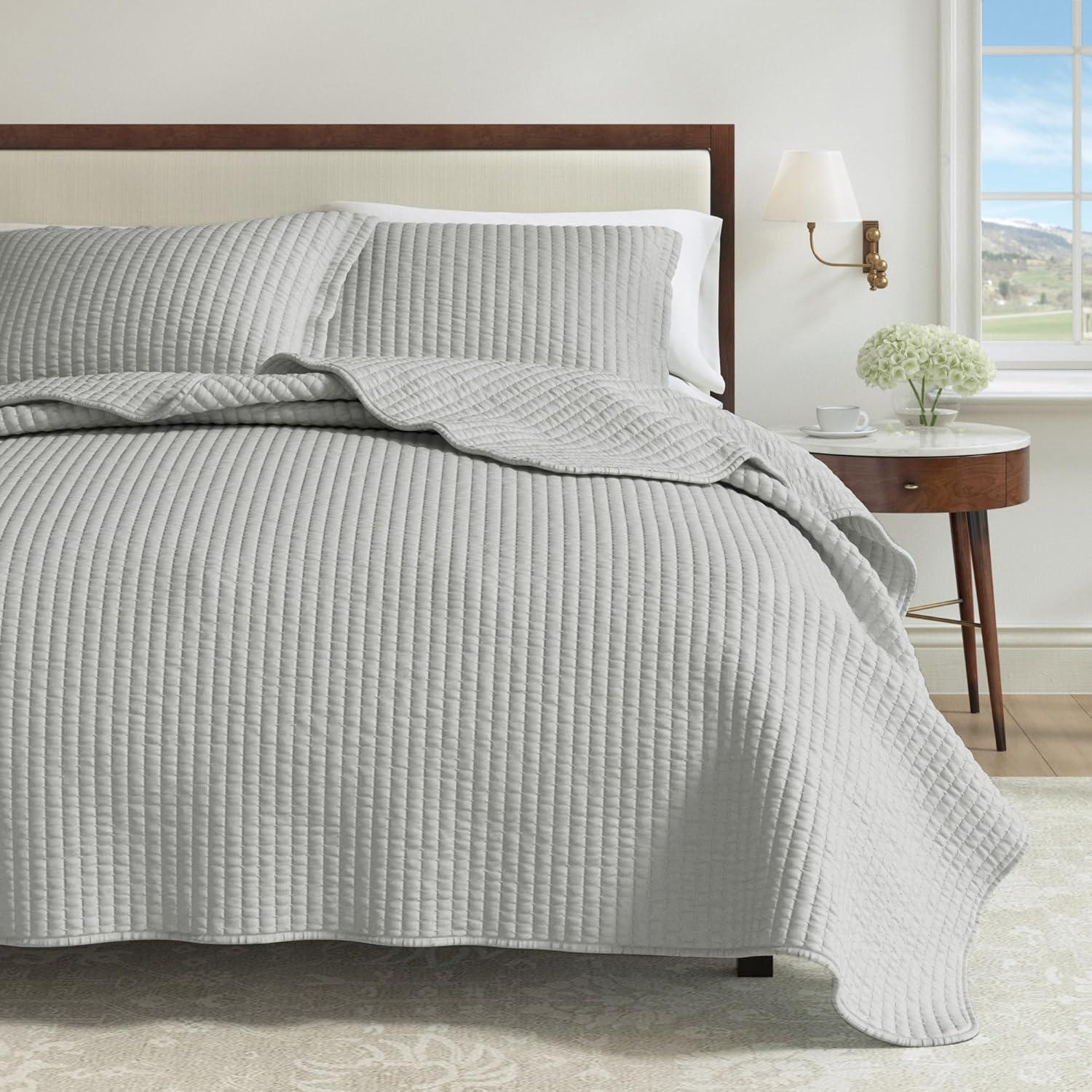 FreshFolds Modern & Contemporary Stripe Stitched Quilt Set with Shams